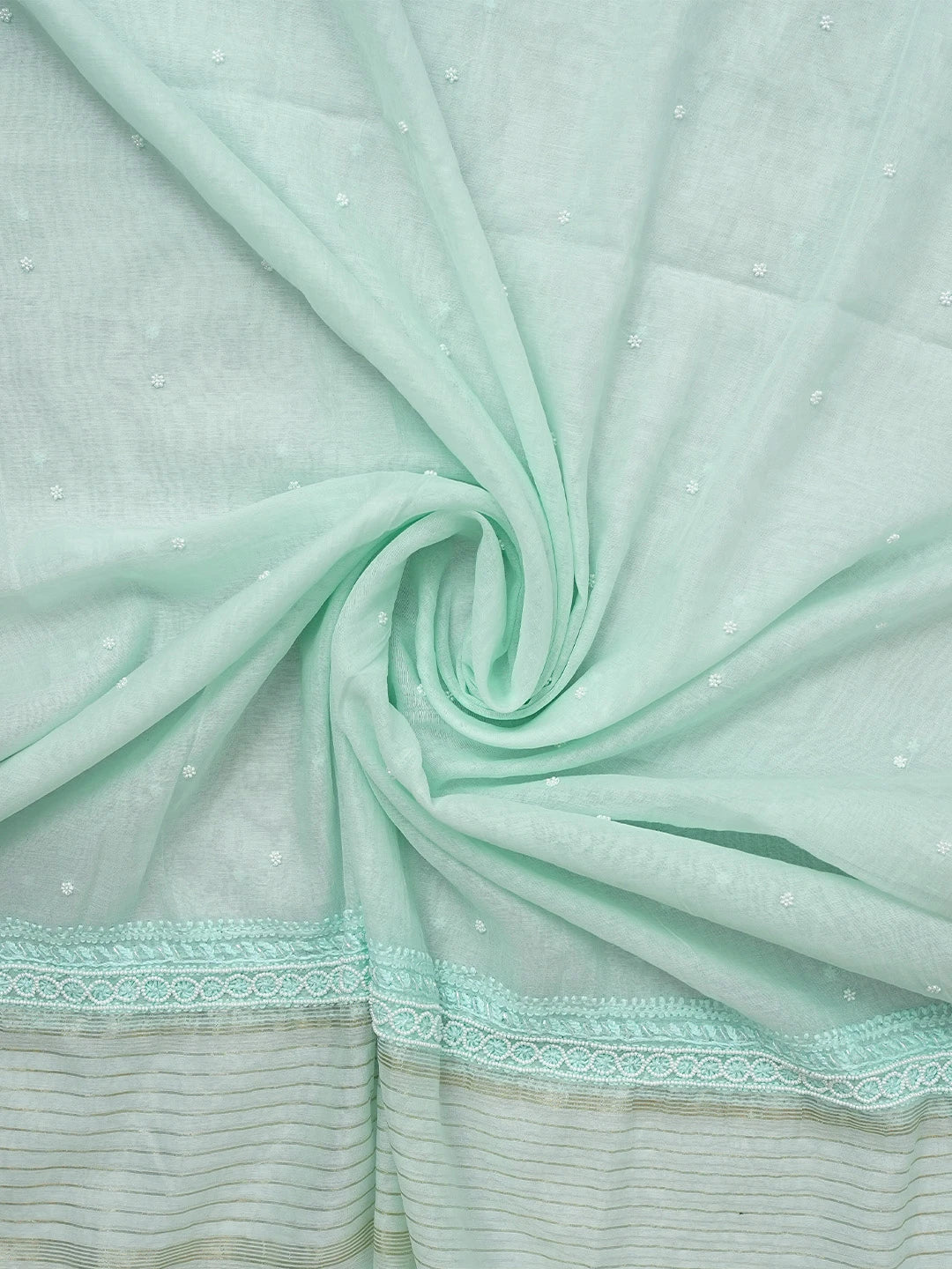 Ada Hand Embroidered Sky Blue Chanderi Lucknowi Chikankari Unstitched Kurta Dupatta Set With Cutdana Work 01A972773