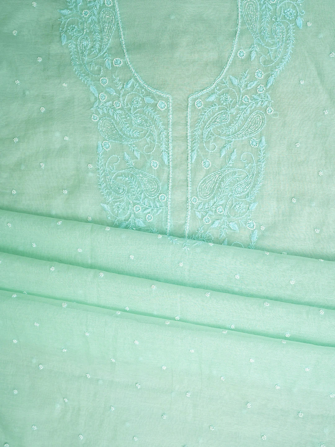 Ada Hand Embroidered Sky Blue Chanderi Lucknowi Chikankari Unstitched Kurta Dupatta Set With Cutdana Work 01A972773