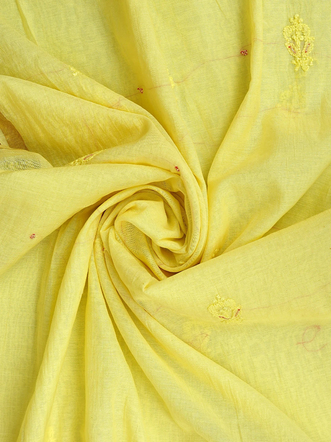 Ada Hand Embroidered Lemon Chanderi Lucknowi Chikankari Semi-Stitched Anarkali Kurta Dupatta Set With Cutdana Work 01A833575