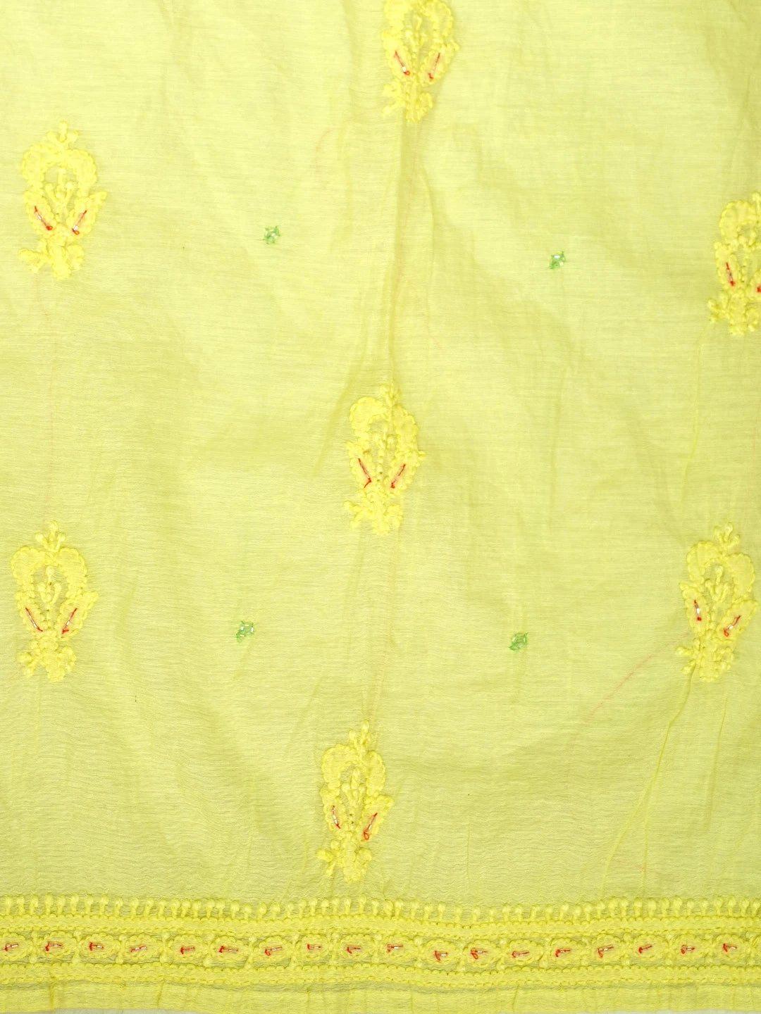 Ada Hand Embroidered Lemon Chanderi Lucknowi Chikankari Semi-Stitched Anarkali Kurta Dupatta Set With Cutdana Work 01A833575