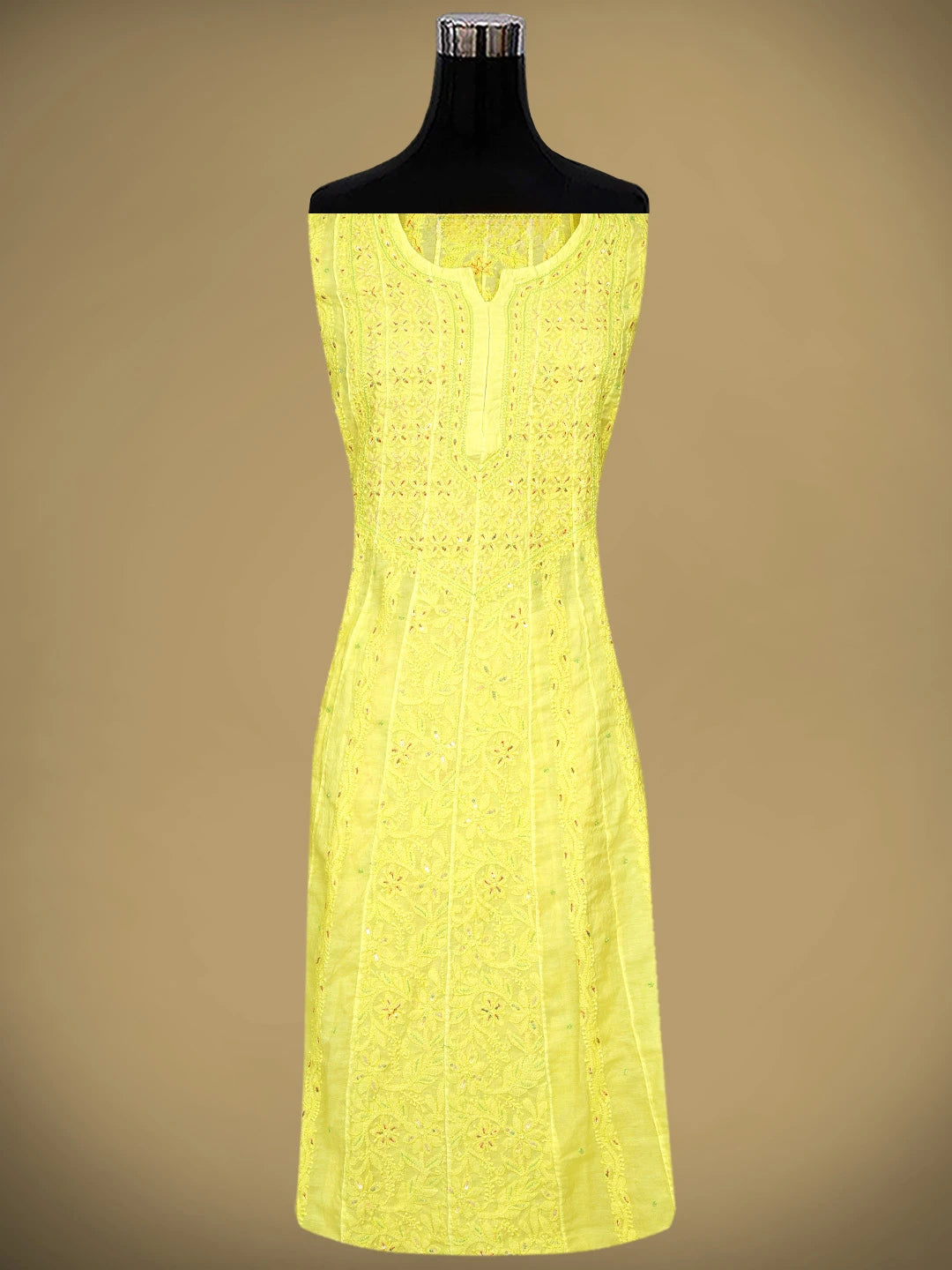 Ada Hand Embroidered Lemon Chanderi Lucknowi Chikankari Semi-Stitched Anarkali Kurta Dupatta Set With Cutdana Work 01A833575