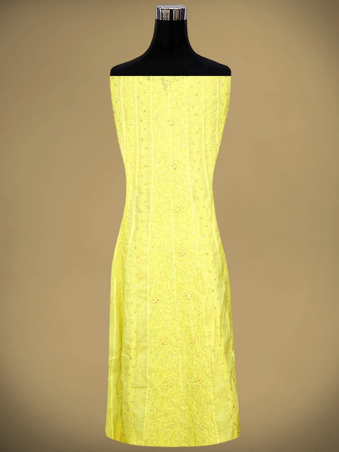 Ada Hand Embroidered Lemon Chanderi Lucknowi Chikankari Semi-Stitched Anarkali Kurta Dupatta Set With Cutdana Work 01A833575