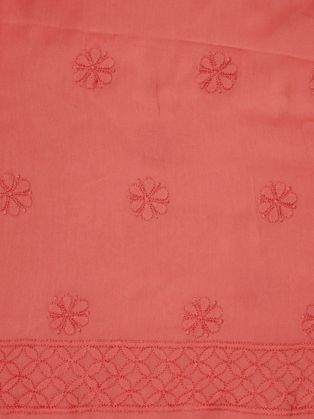 Ada Hand Embroidered Carrot Pink Viscose Georgette Lucknowi Chikankari Unstitched Kurta Dupatta Set 01A965036