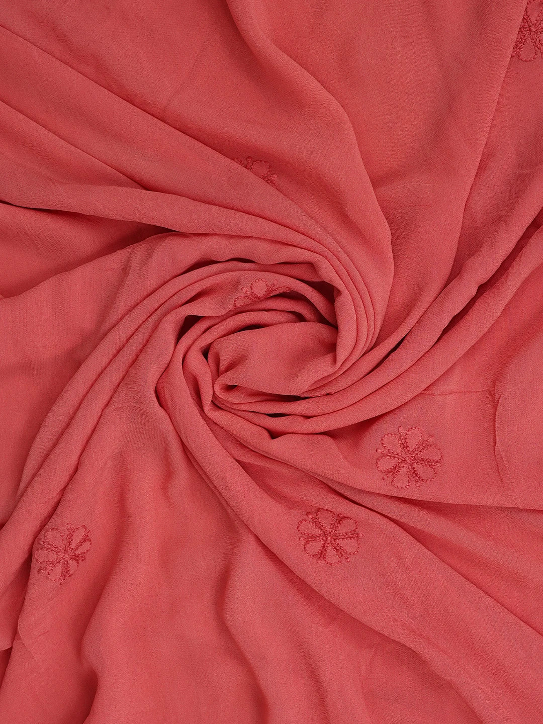 Ada Hand Embroidered Carrot Pink Viscose Georgette Lucknowi Chikankari Unstitched Kurta Dupatta Set 01A965036