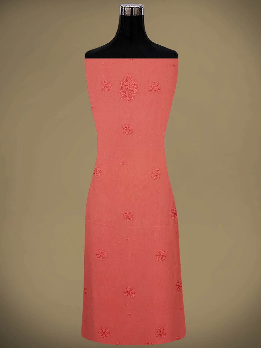 Ada Hand Embroidered Carrot Pink Viscose Georgette Lucknowi Chikankari Unstitched Kurta Dupatta Set 01A965036