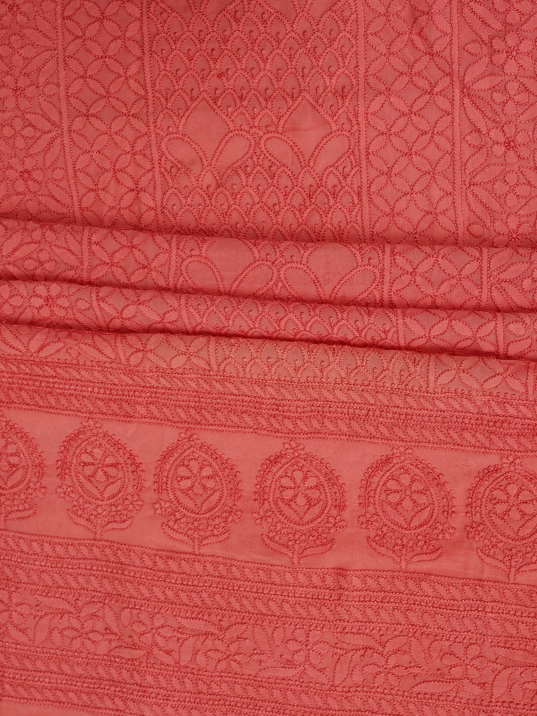 Ada Hand Embroidered Carrot Pink Viscose Georgette Lucknowi Chikankari Unstitched Kurta Dupatta Set 01A965036