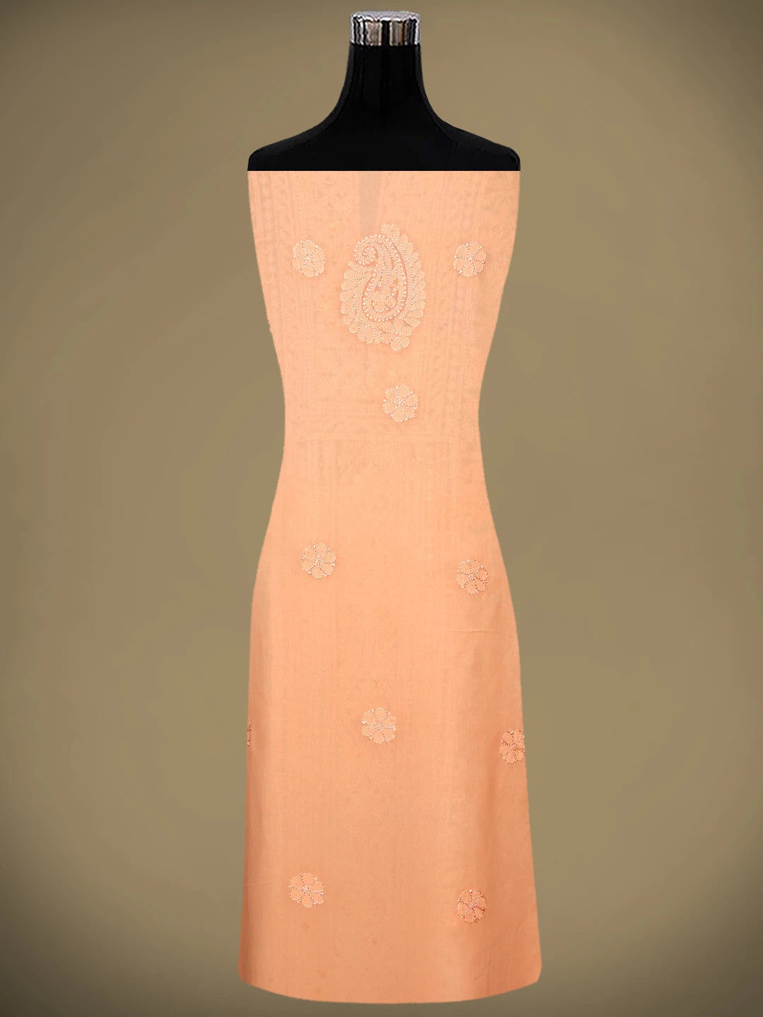Ada Hand Embroidered Peach Viscose Georgette Lucknowi Chikankari Unstitched Kurta Dupatta Set 01A962443