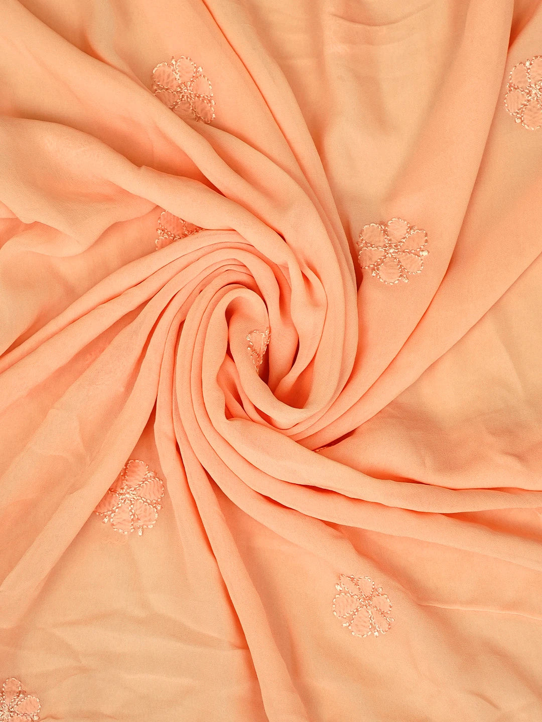 Ada Hand Embroidered Peach Viscose Georgette Lucknowi Chikankari Unstitched Kurta Dupatta Set 01A962443