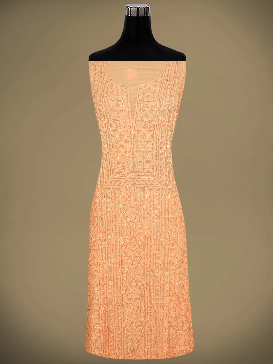 Ada Hand Embroidered Peach Viscose Georgette Lucknowi Chikankari Unstitched Kurta Dupatta Set 01A962443