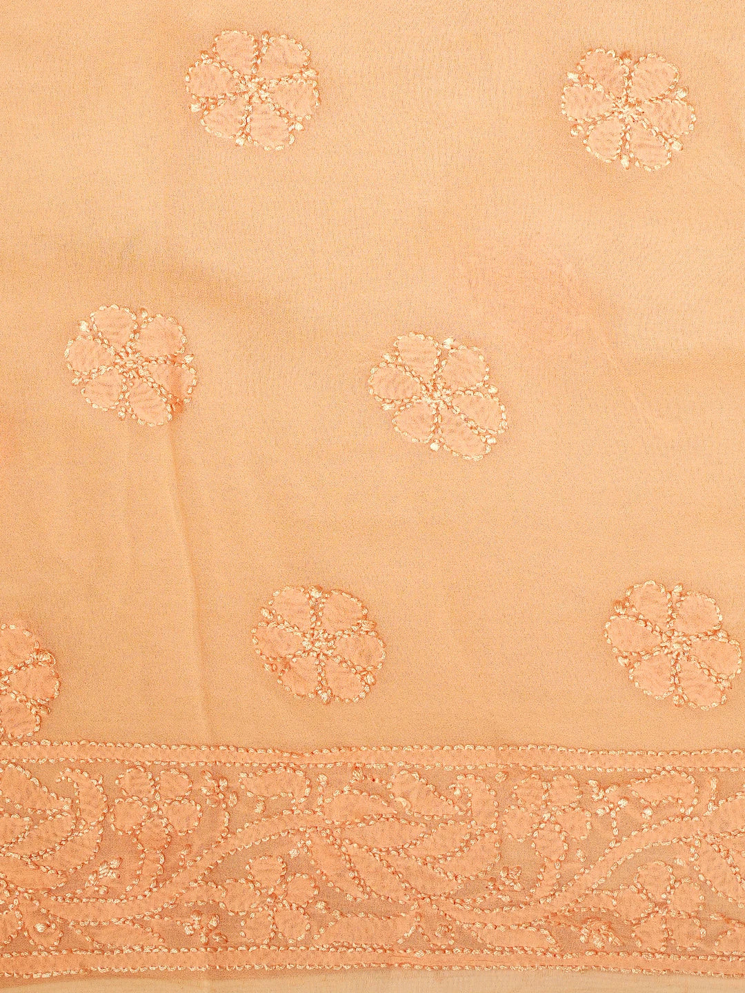 Ada Hand Embroidered Peach Viscose Georgette Lucknowi Chikankari Unstitched Kurta Dupatta Set 01A962443