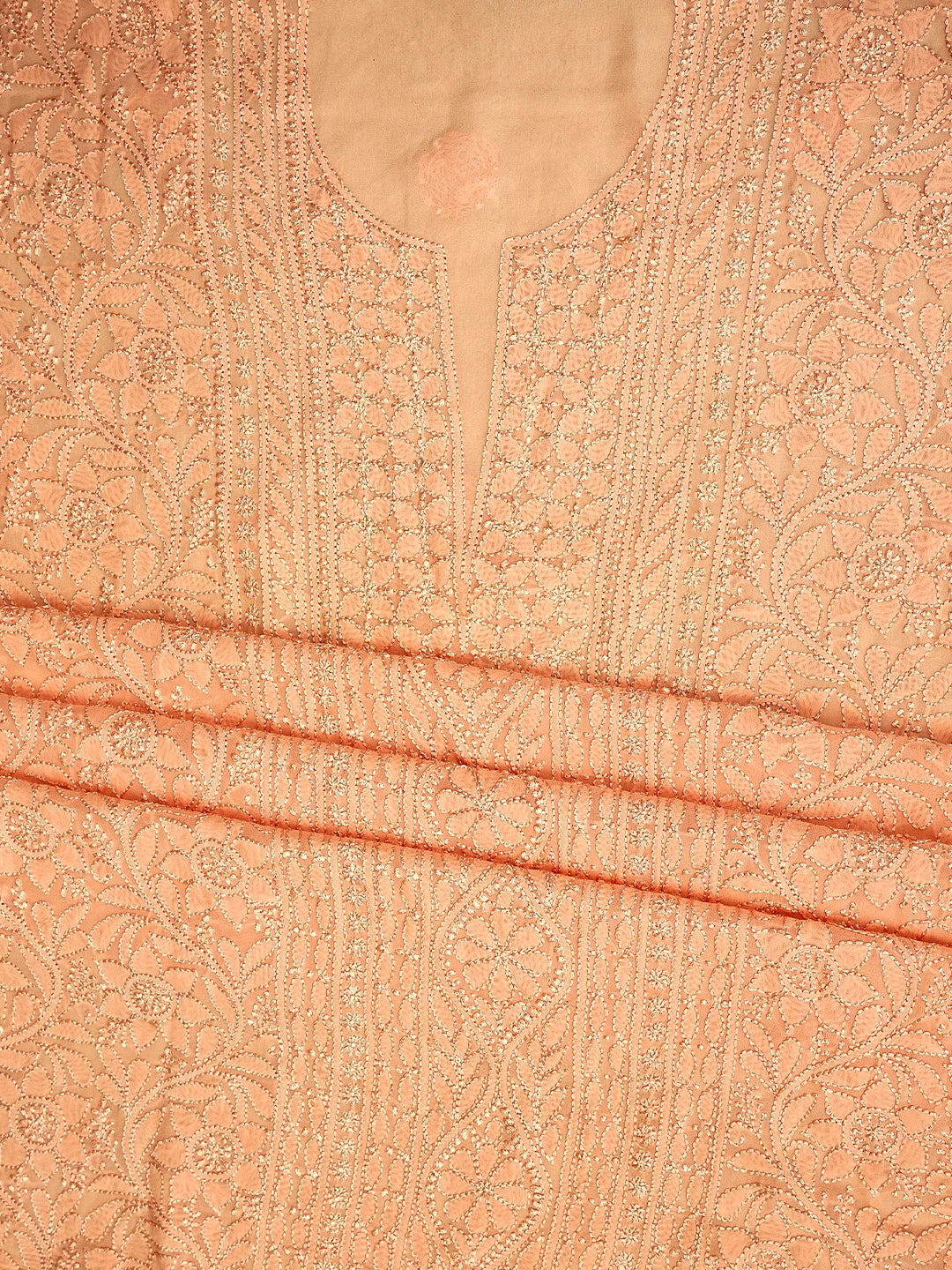 Ada Hand Embroidered Peach Viscose Georgette Lucknowi Chikankari Unstitched Kurta Dupatta Set 01A962443