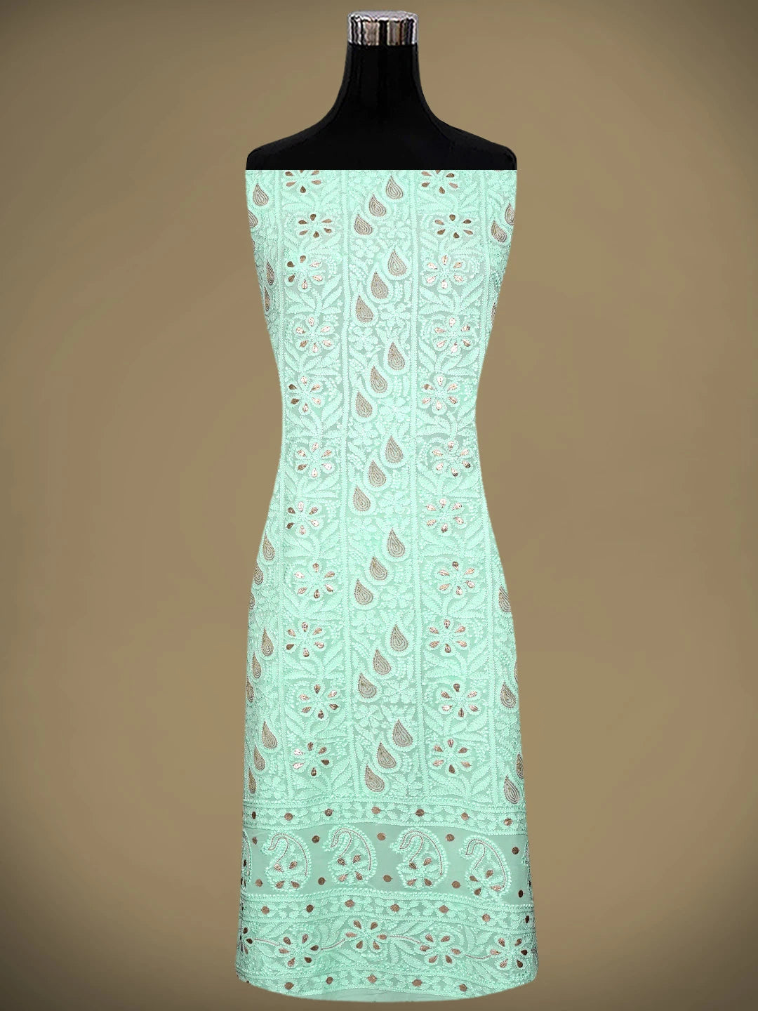 Ada Hand Embroidered Ice Blue Viscose Georgette Lucknowi Chikankari Unstitched Kurta Dupatta Set With Zari Work 01A962458