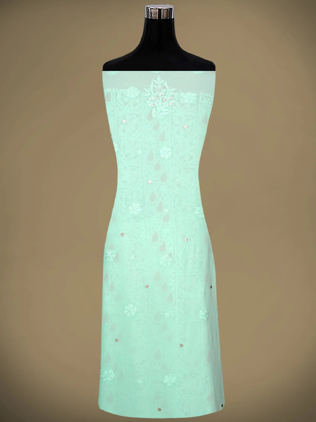 Ada Hand Embroidered Ice Blue Viscose Georgette Lucknowi Chikankari Unstitched Kurta Dupatta Set With Zari Work 01A962458
