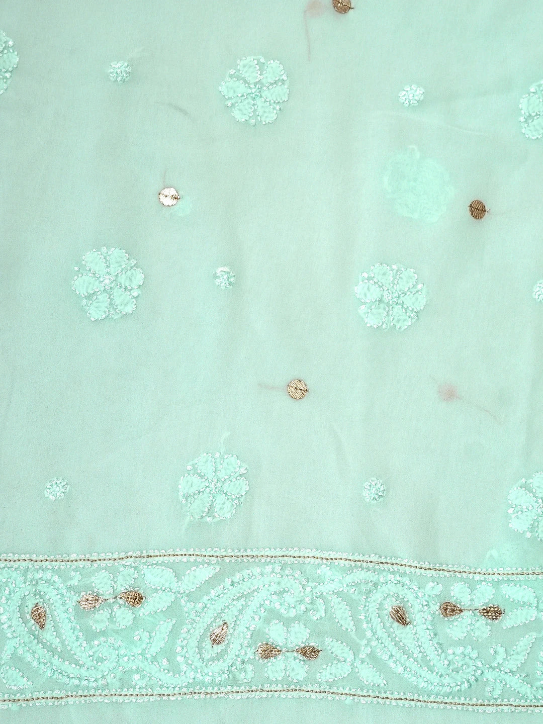 Ada Hand Embroidered Ice Blue Viscose Georgette Lucknowi Chikankari Unstitched Kurta Dupatta Set With Zari Work 01A962458