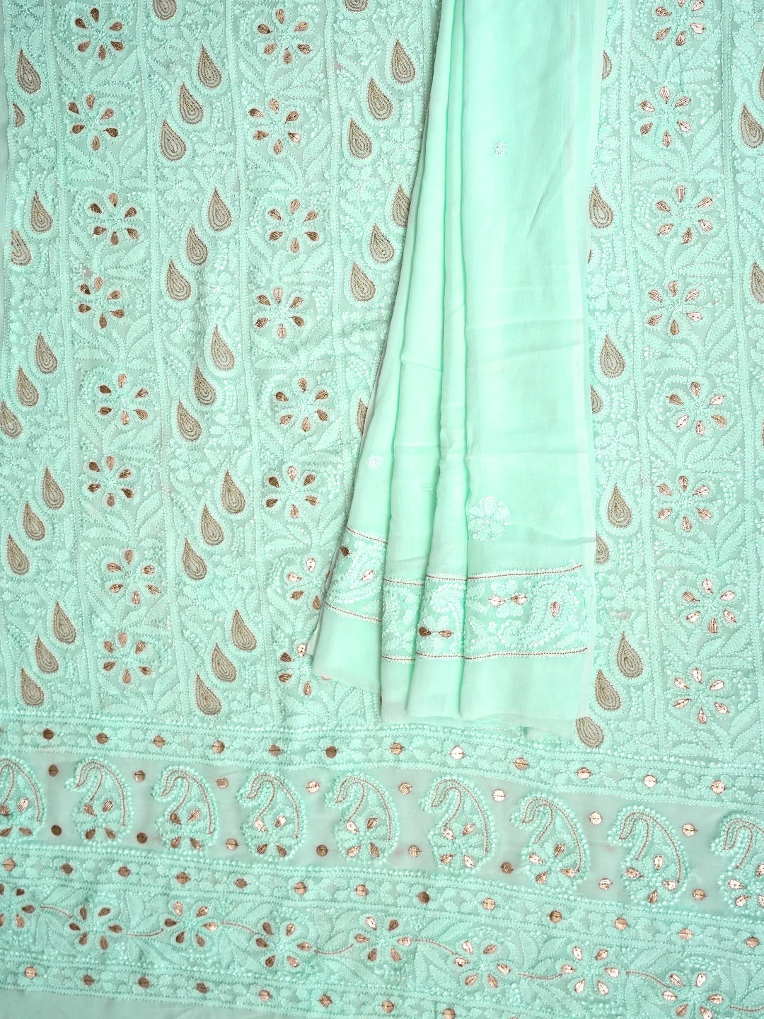 Ada Hand Embroidered Ice Blue Viscose Georgette Lucknowi Chikankari Unstitched Kurta Dupatta Set With Zari Work 01A962458