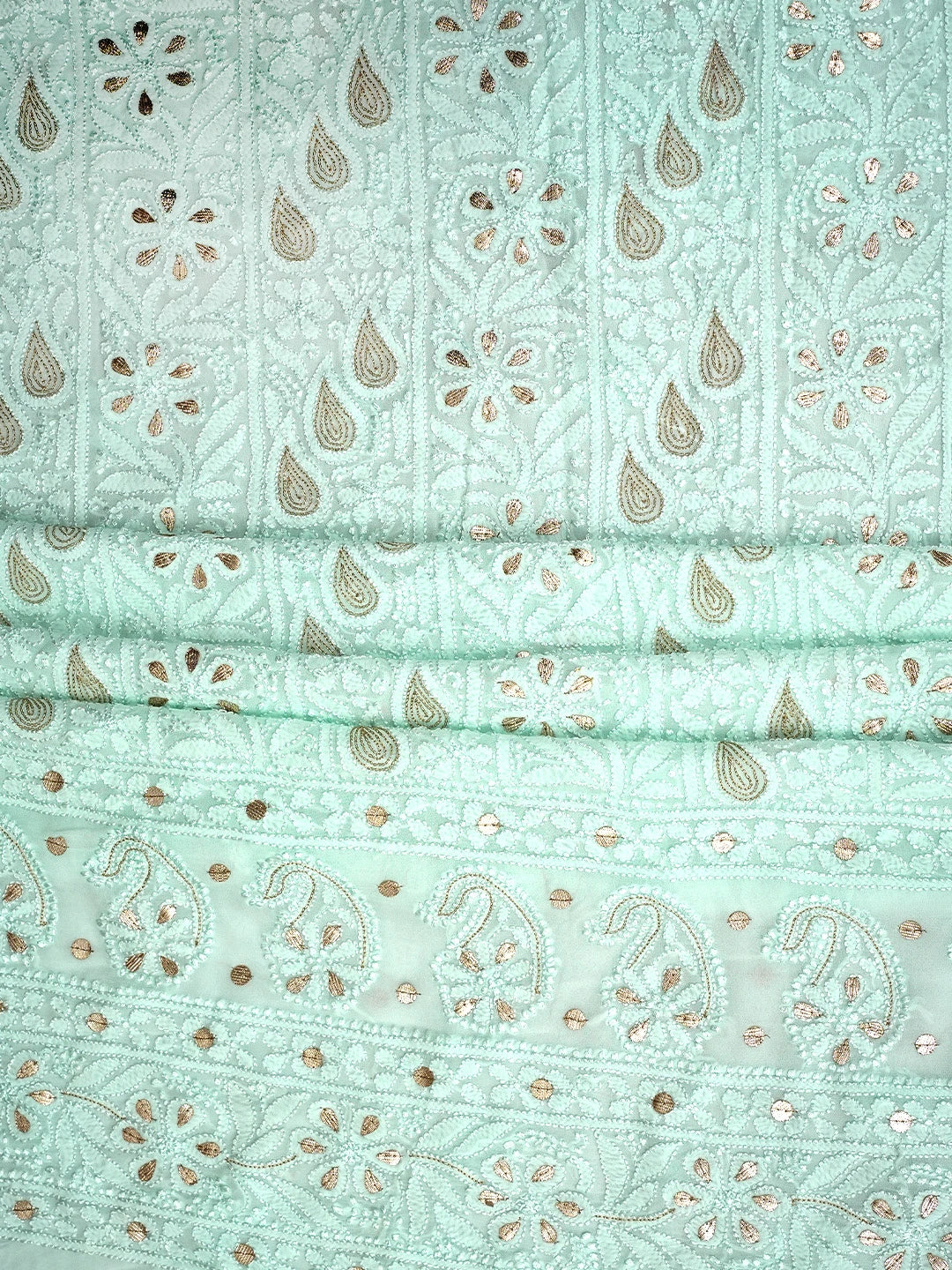 Ada Hand Embroidered Ice Blue Viscose Georgette Lucknowi Chikankari Unstitched Kurta Dupatta Set With Zari Work 01A962458