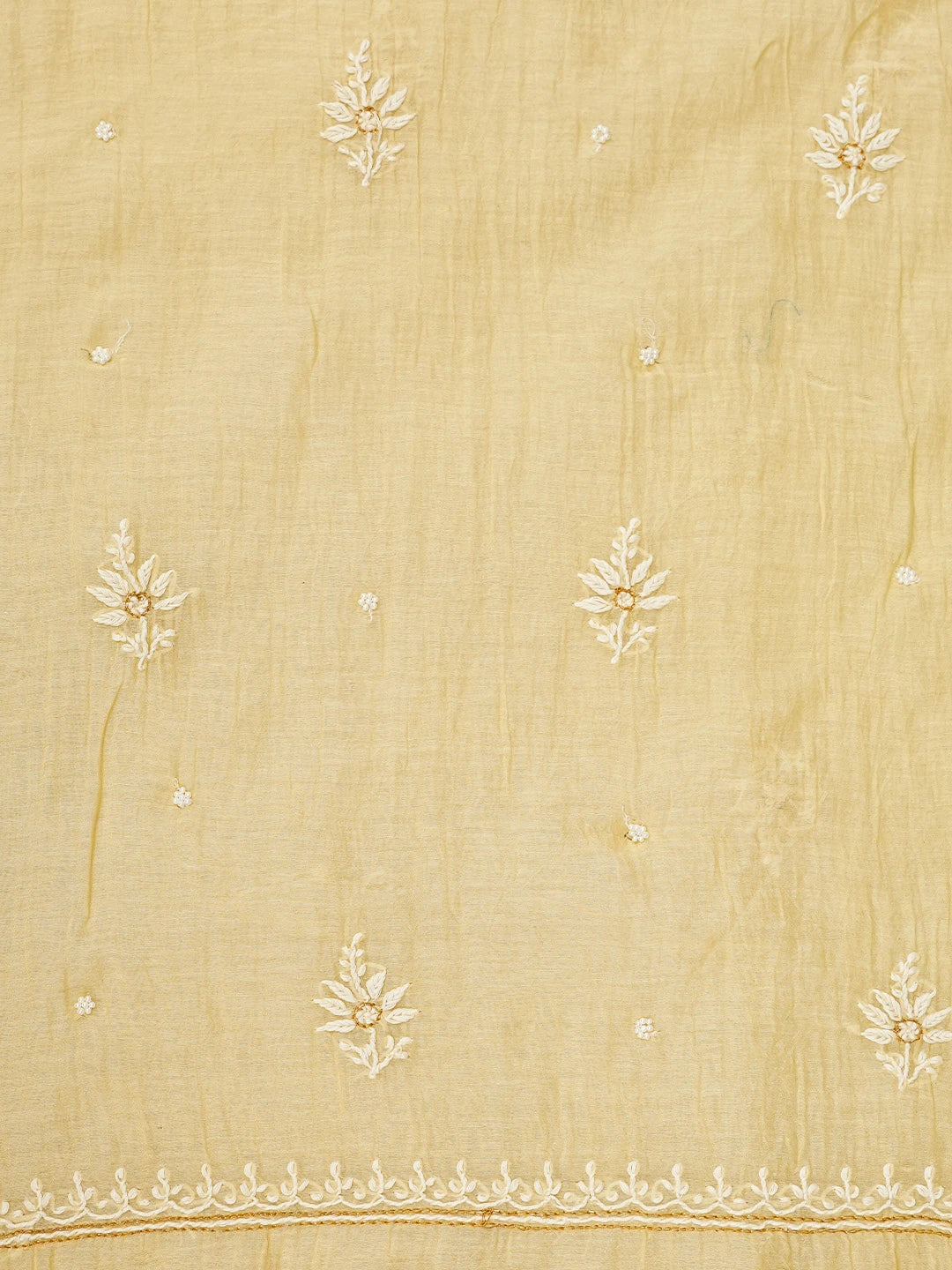 Ada Hand Embroidered Beige Chanderi Lucknowi Chikankari Unstitched Kurta Dupatta Set With Pearl Work 01A710921