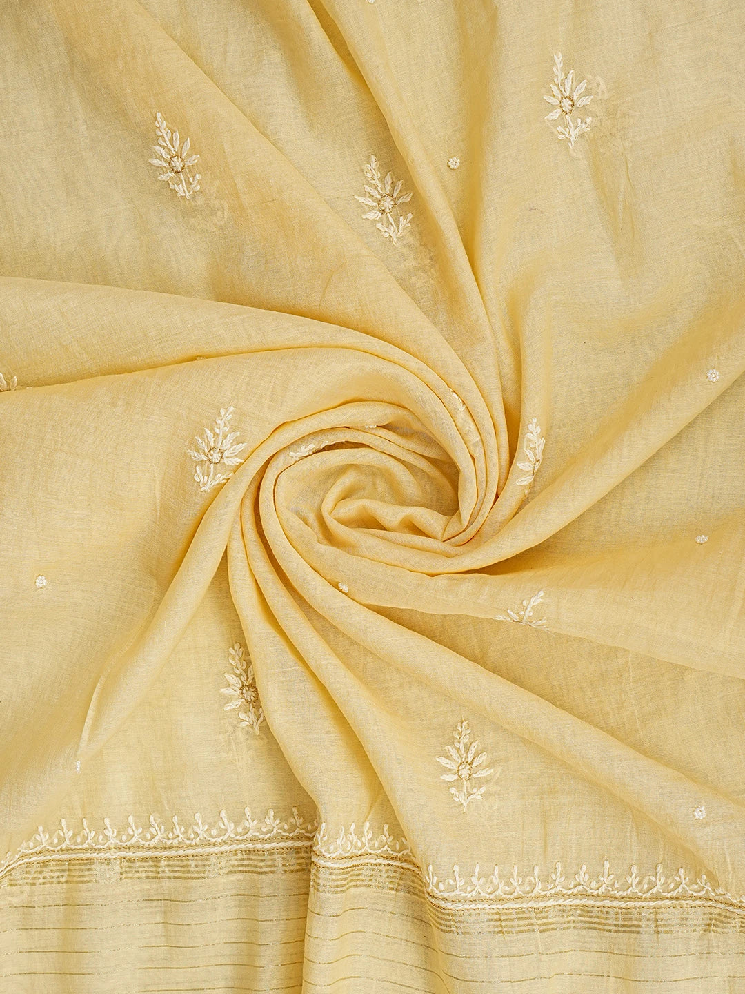 Ada Hand Embroidered Beige Chanderi Lucknowi Chikankari Unstitched Kurta Dupatta Set With Pearl Work 01A710921