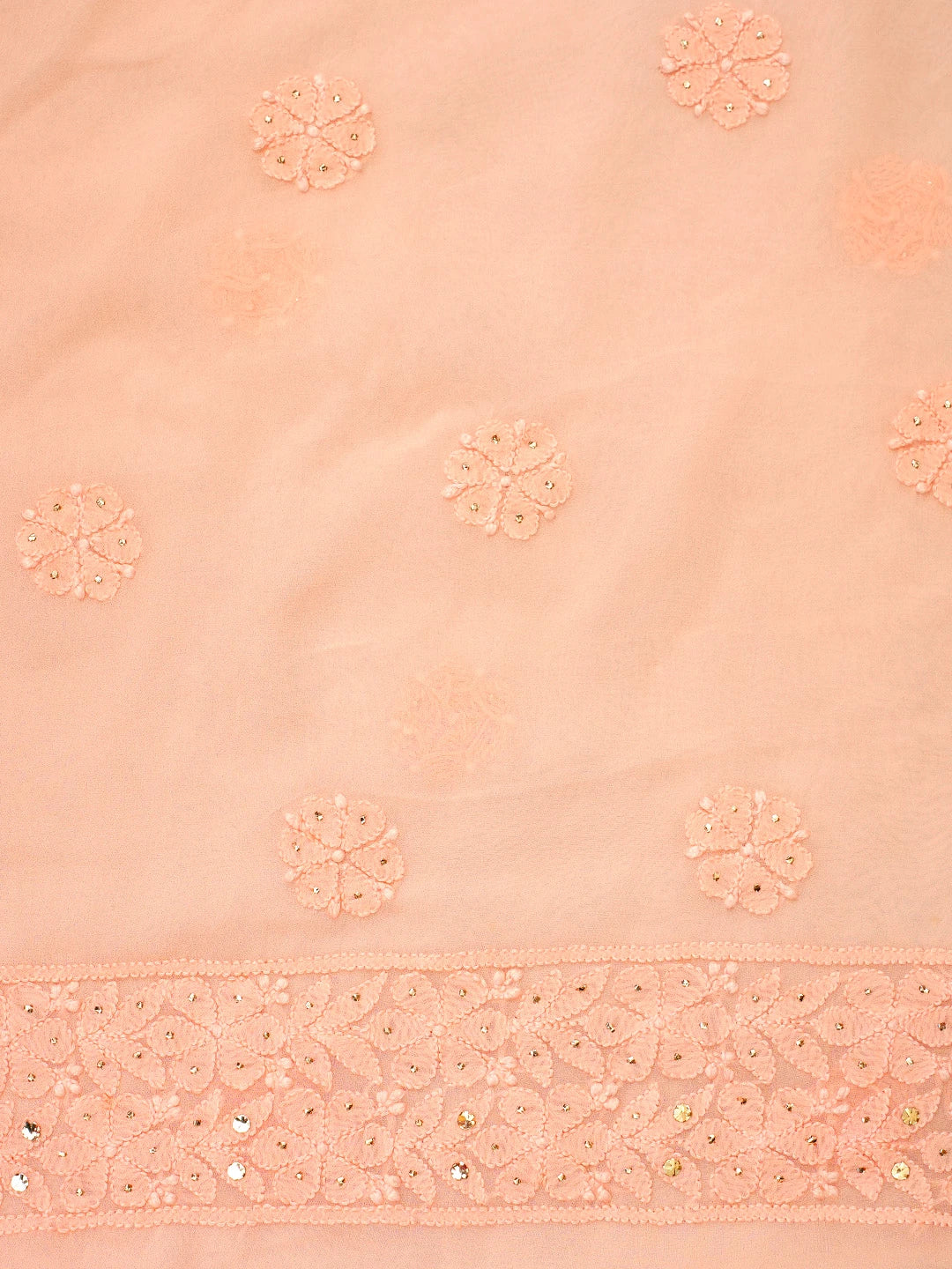 Ada Hand Embroidered Light Salmon Pink Viscose Georgette Lucknowi Chikankari Unstitched Kurta Dupatta Set With Mukaish/Muqaish 01A967069