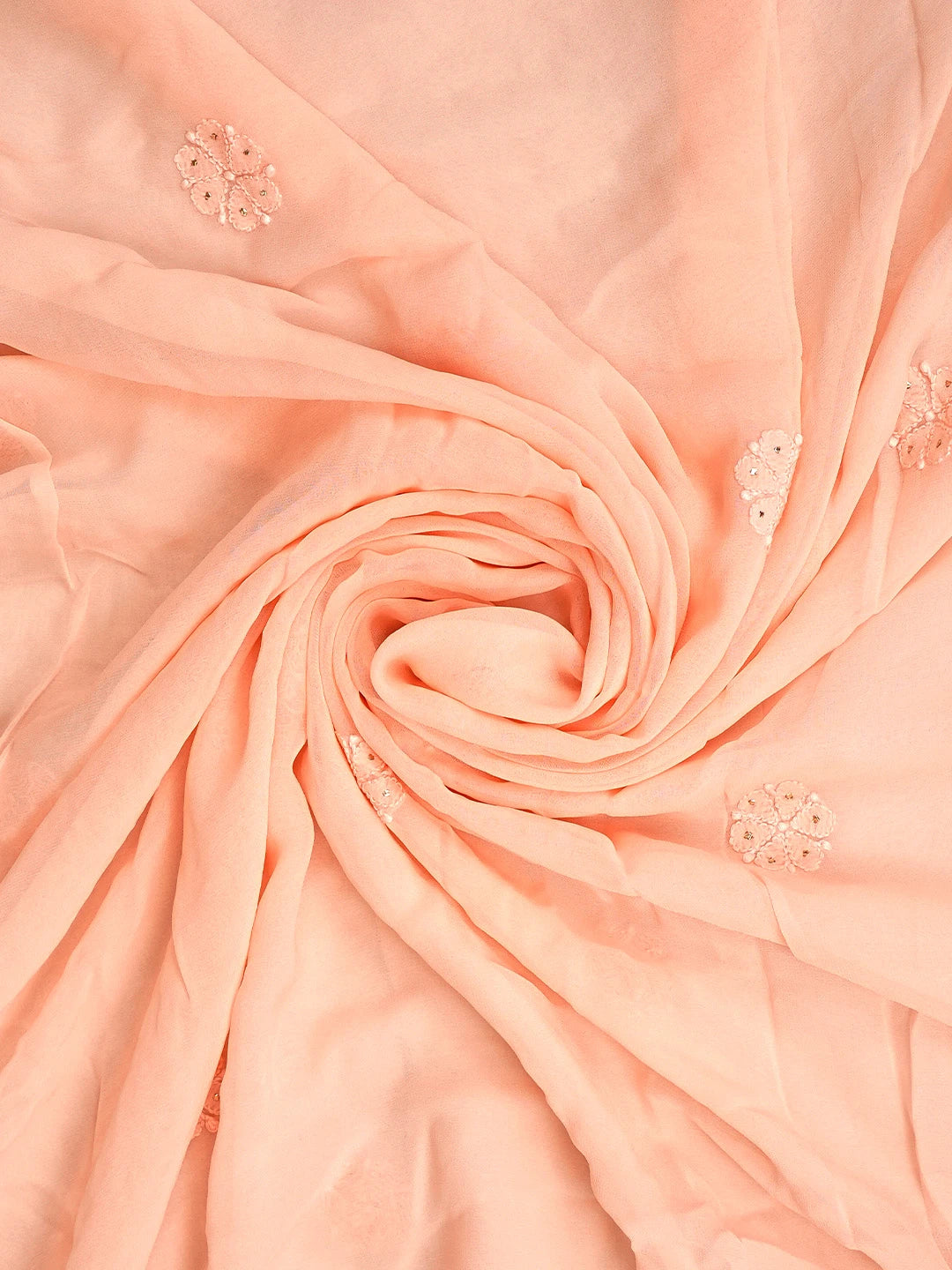 Ada Hand Embroidered Light Salmon Pink Viscose Georgette Lucknowi Chikankari Unstitched Kurta Dupatta Set With Mukaish/Muqaish 01A967069