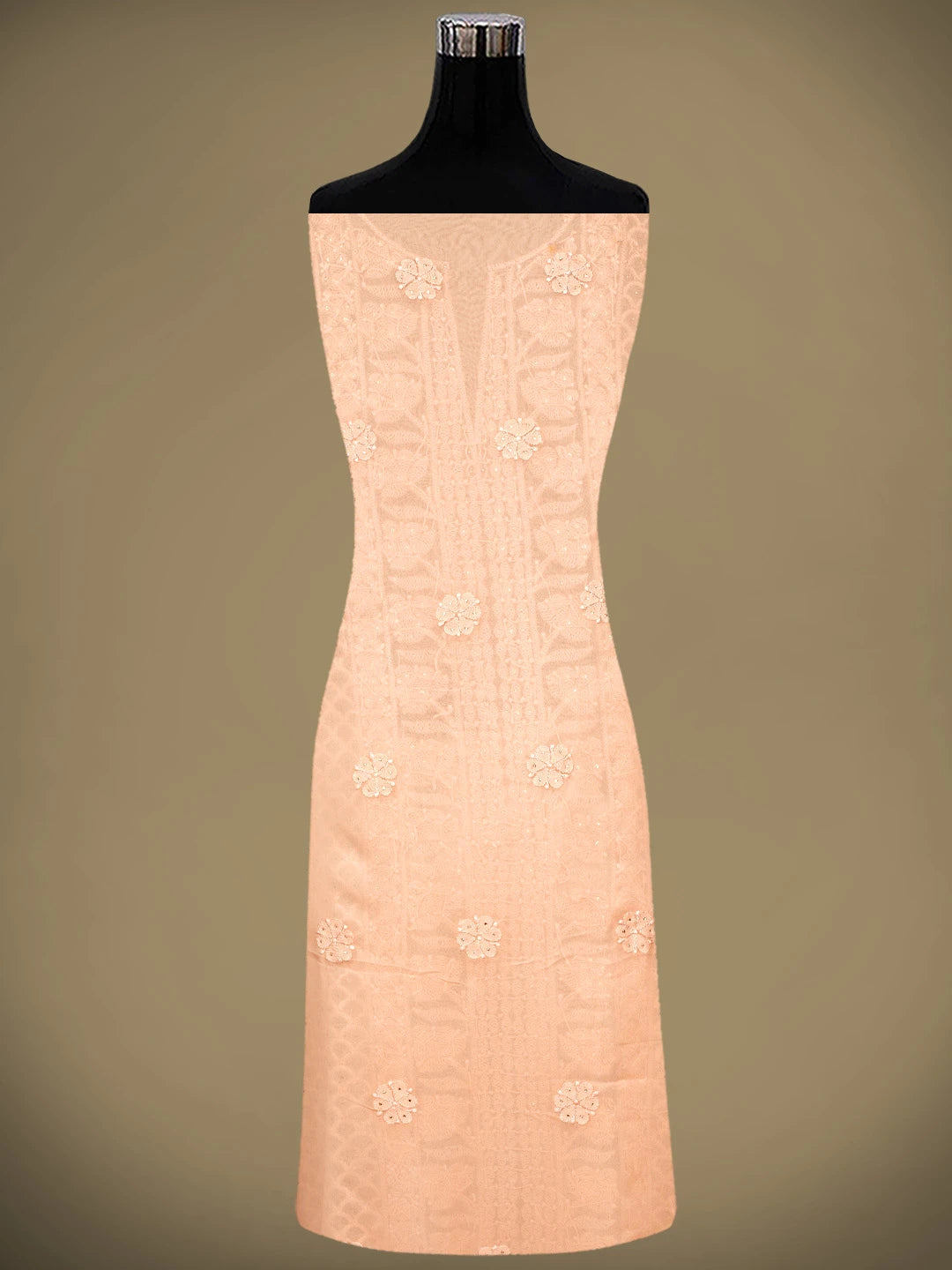 Ada Hand Embroidered Light Salmon Pink Viscose Georgette Lucknowi Chikankari Unstitched Kurta Dupatta Set With Mukaish/Muqaish 01A967069