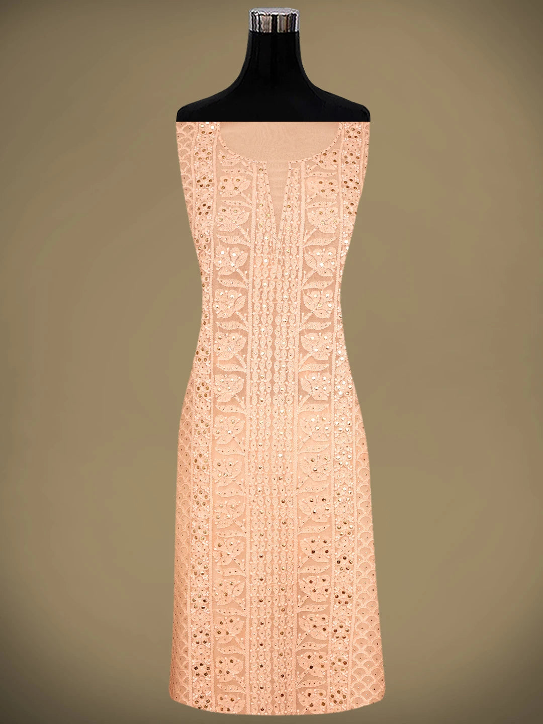 Ada Hand Embroidered Light Salmon Pink Viscose Georgette Lucknowi Chikankari Unstitched Kurta Dupatta Set With Mukaish/Muqaish 01A967069