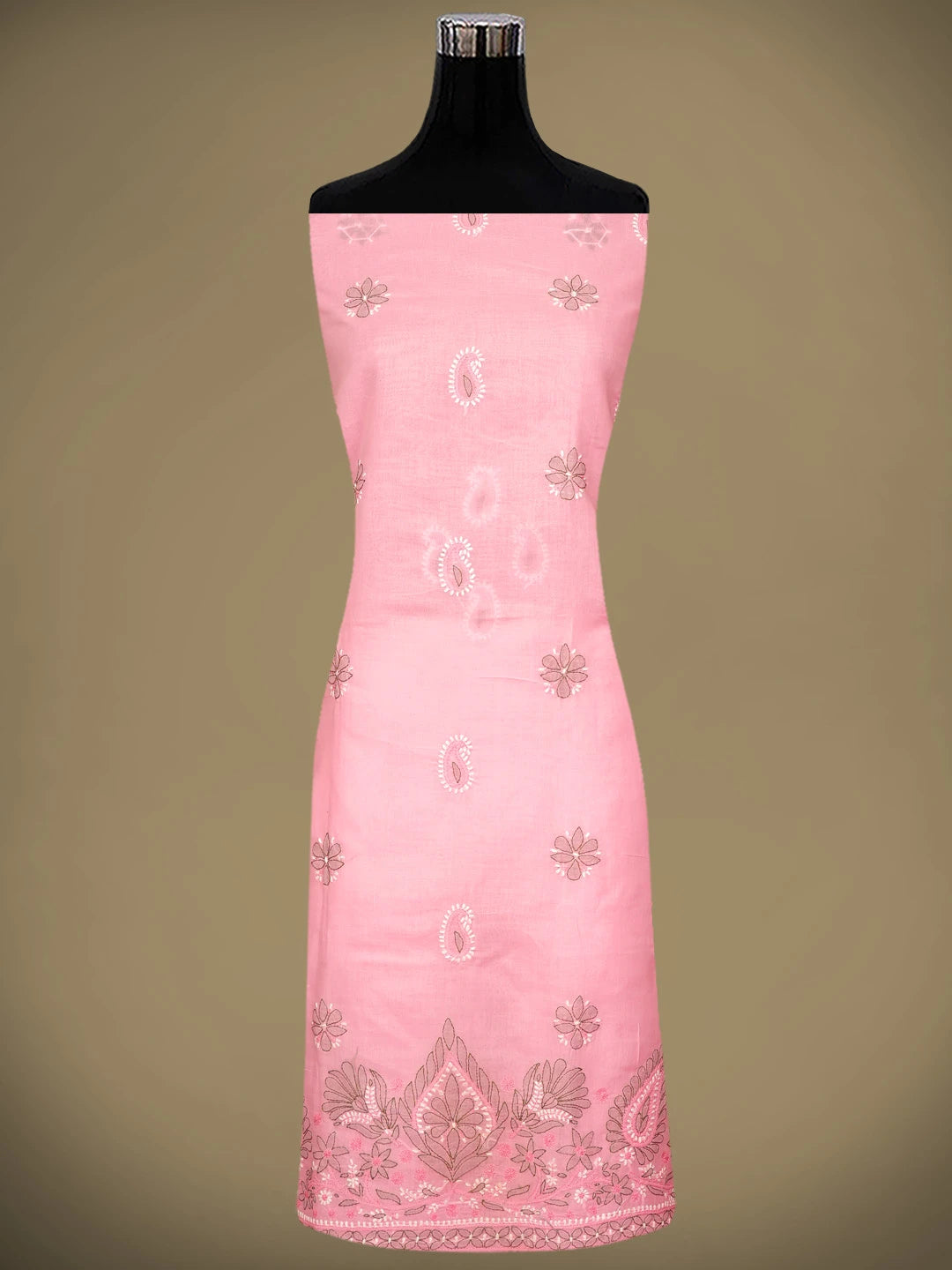 Ada Hand Embroidered Pink Cotton Lucknowi Chikankari Unstitched Suit Piece 01A882299