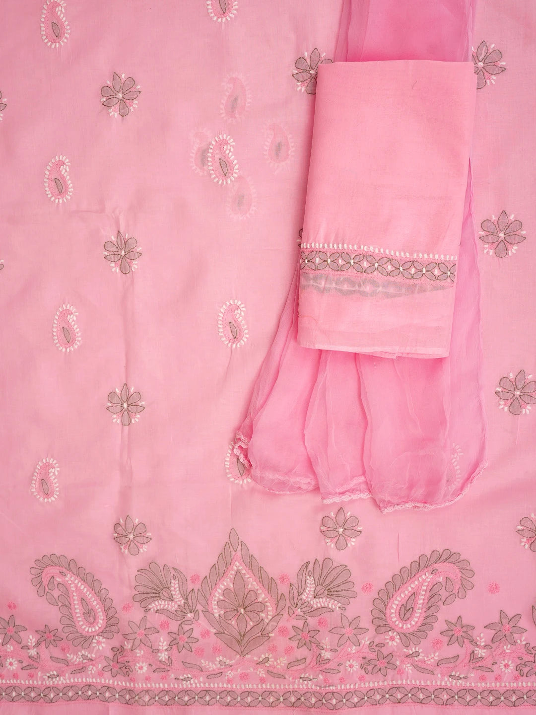 Ada Hand Embroidered Pink Cotton Lucknowi Chikankari Unstitched Suit Piece 01A882299