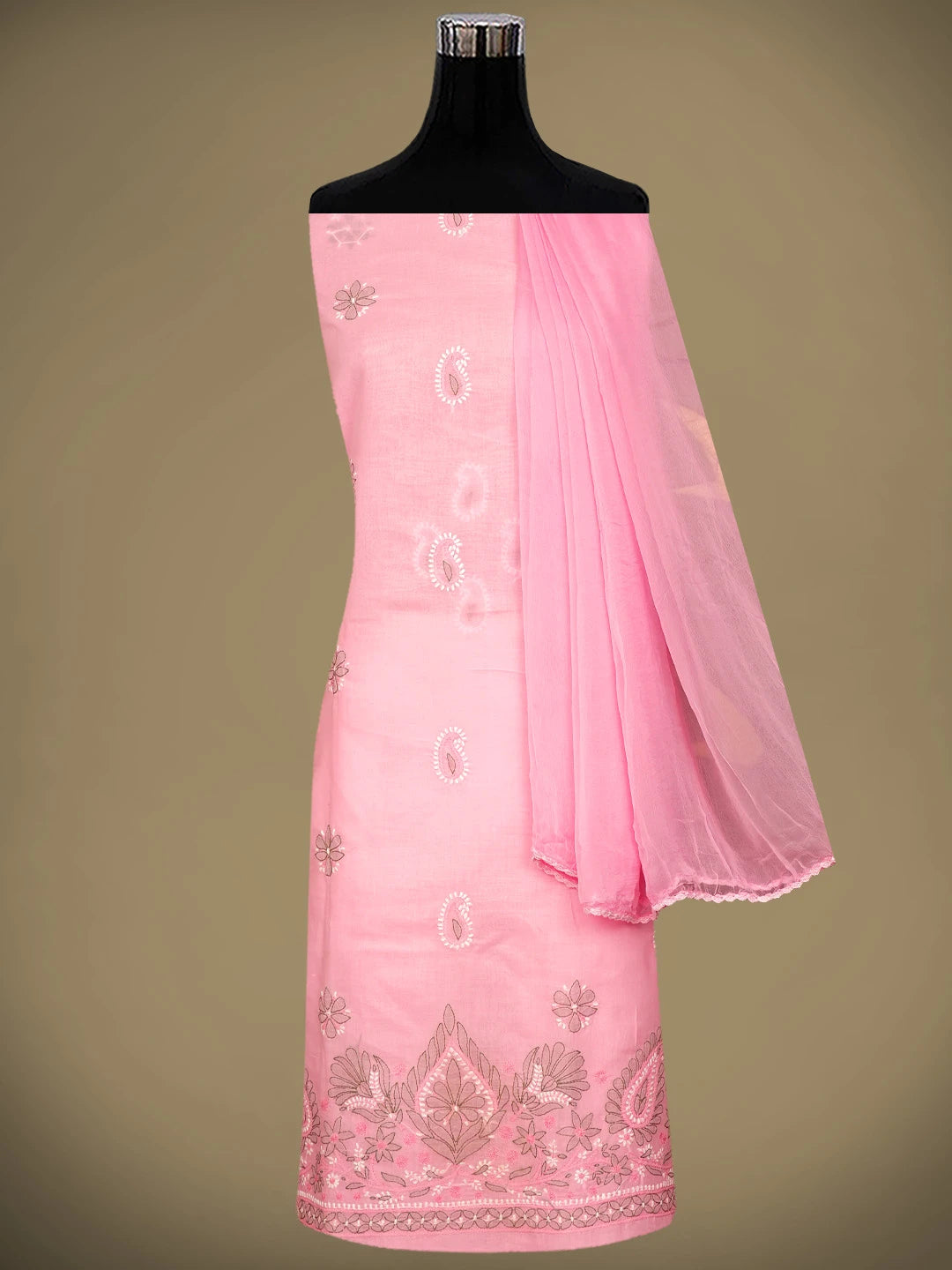 Ada Hand Embroidered Pink Cotton Lucknowi Chikankari Unstitched Suit Piece 01A882299