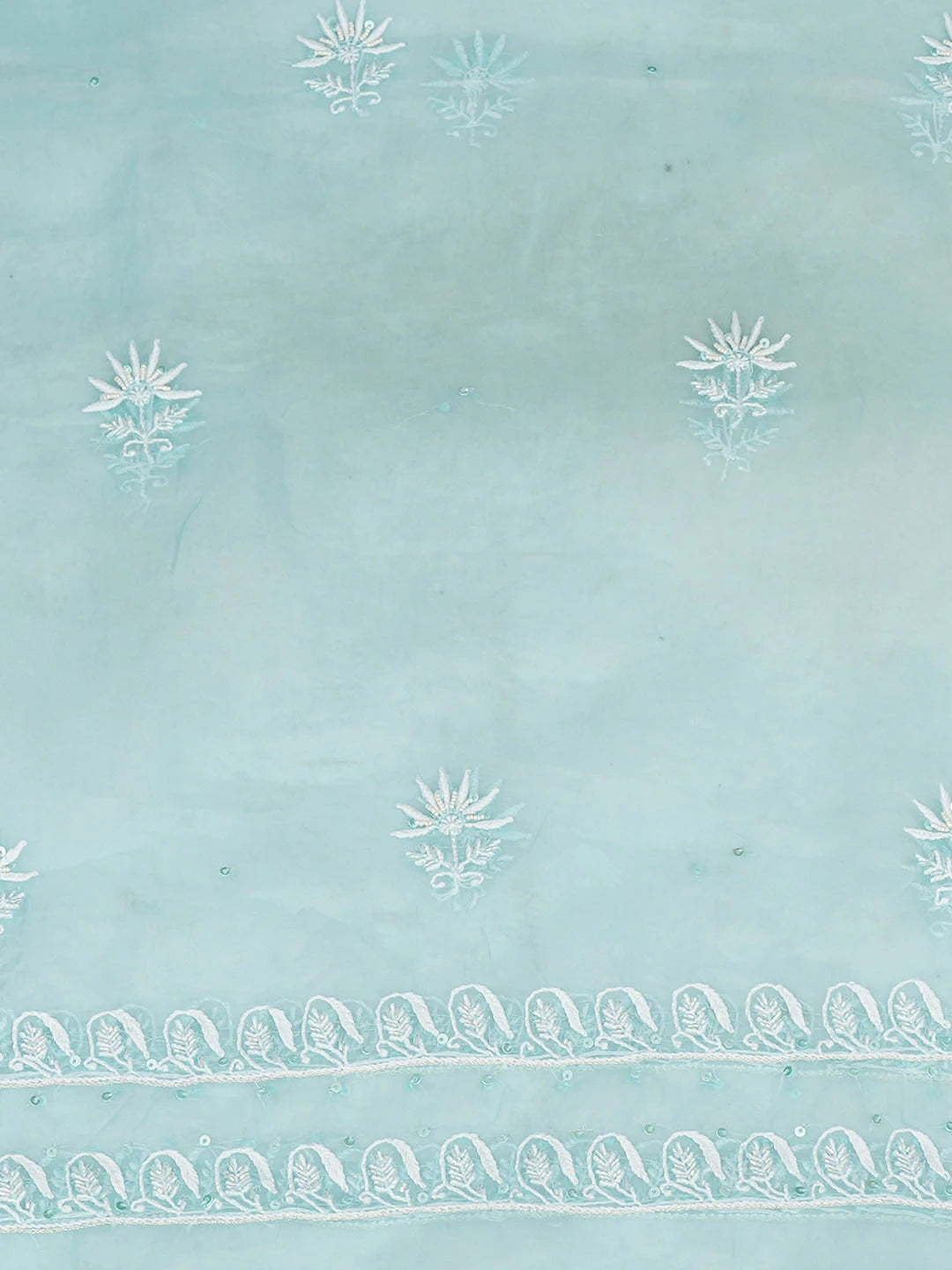 Ada Hand Embroidered Pastel Blue Organza Lucknowi Chikankari Unstitched Kurta Dupatta Set With Sequinned Work 01A908324