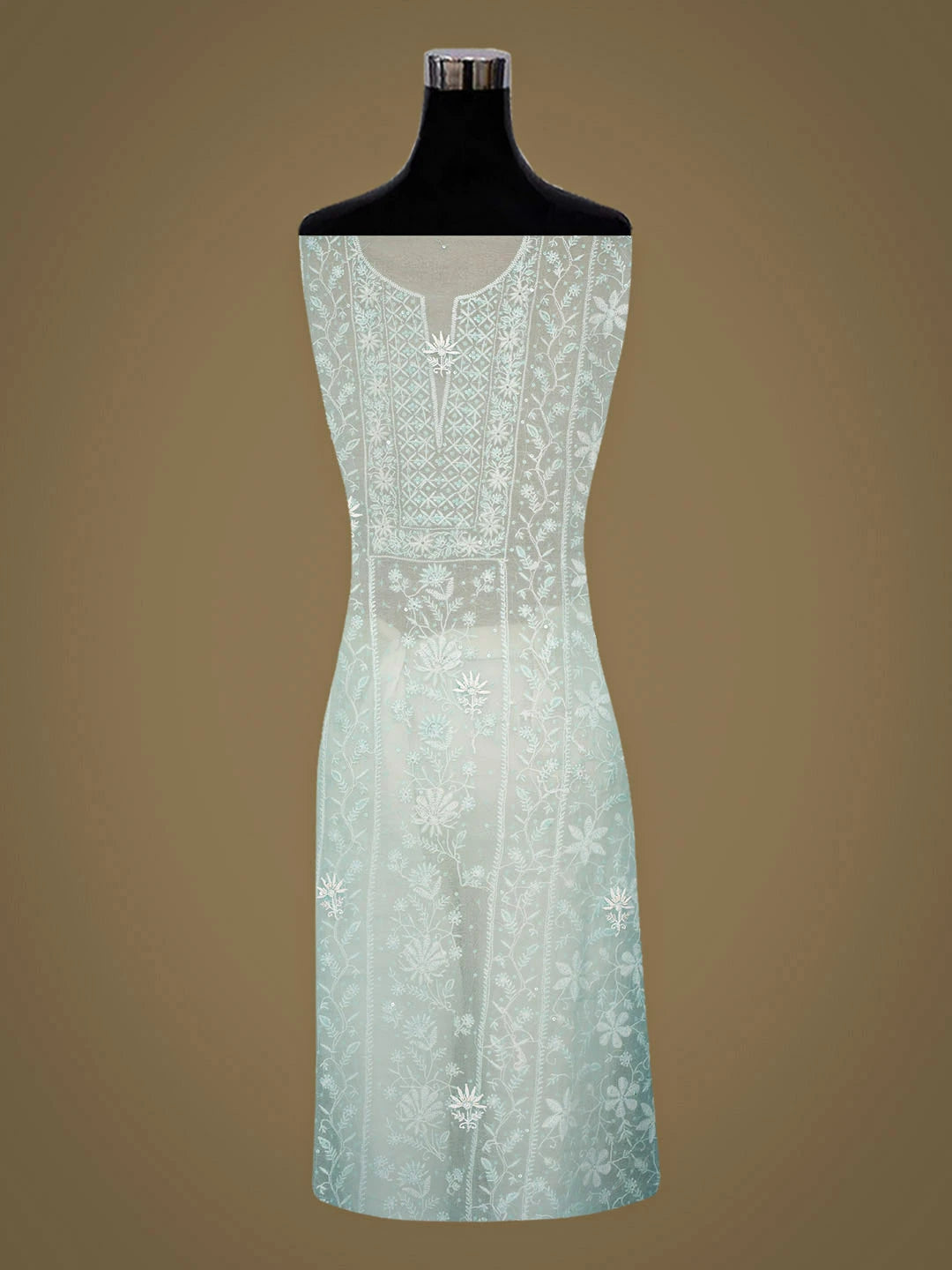 Ada Hand Embroidered Pastel Blue Organza Lucknowi Chikankari Unstitched Kurta Dupatta Set With Sequinned Work 01A908324