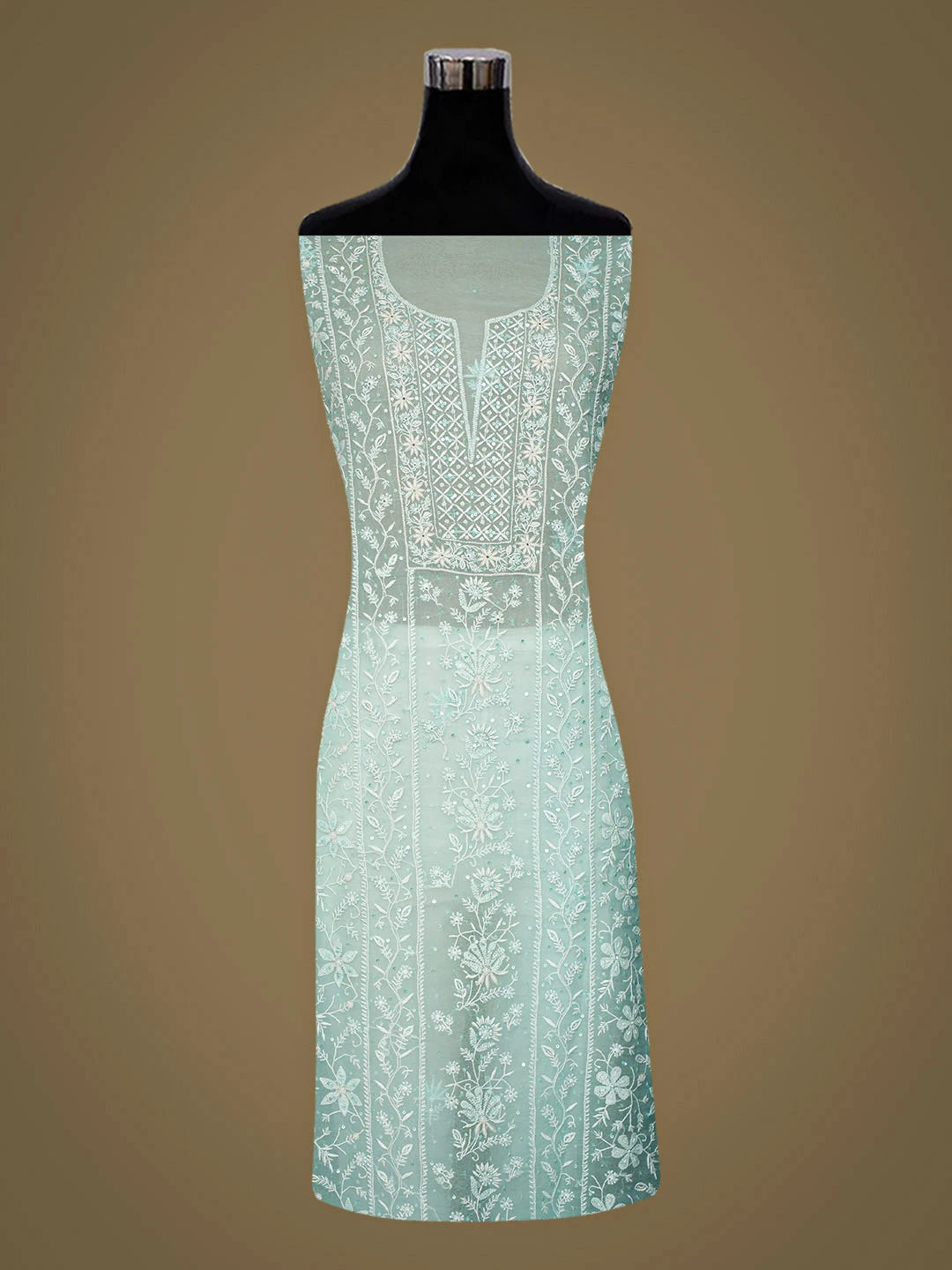 Ada Hand Embroidered Pastel Blue Organza Lucknowi Chikankari Unstitched Kurta Dupatta Set With Sequinned Work 01A908324