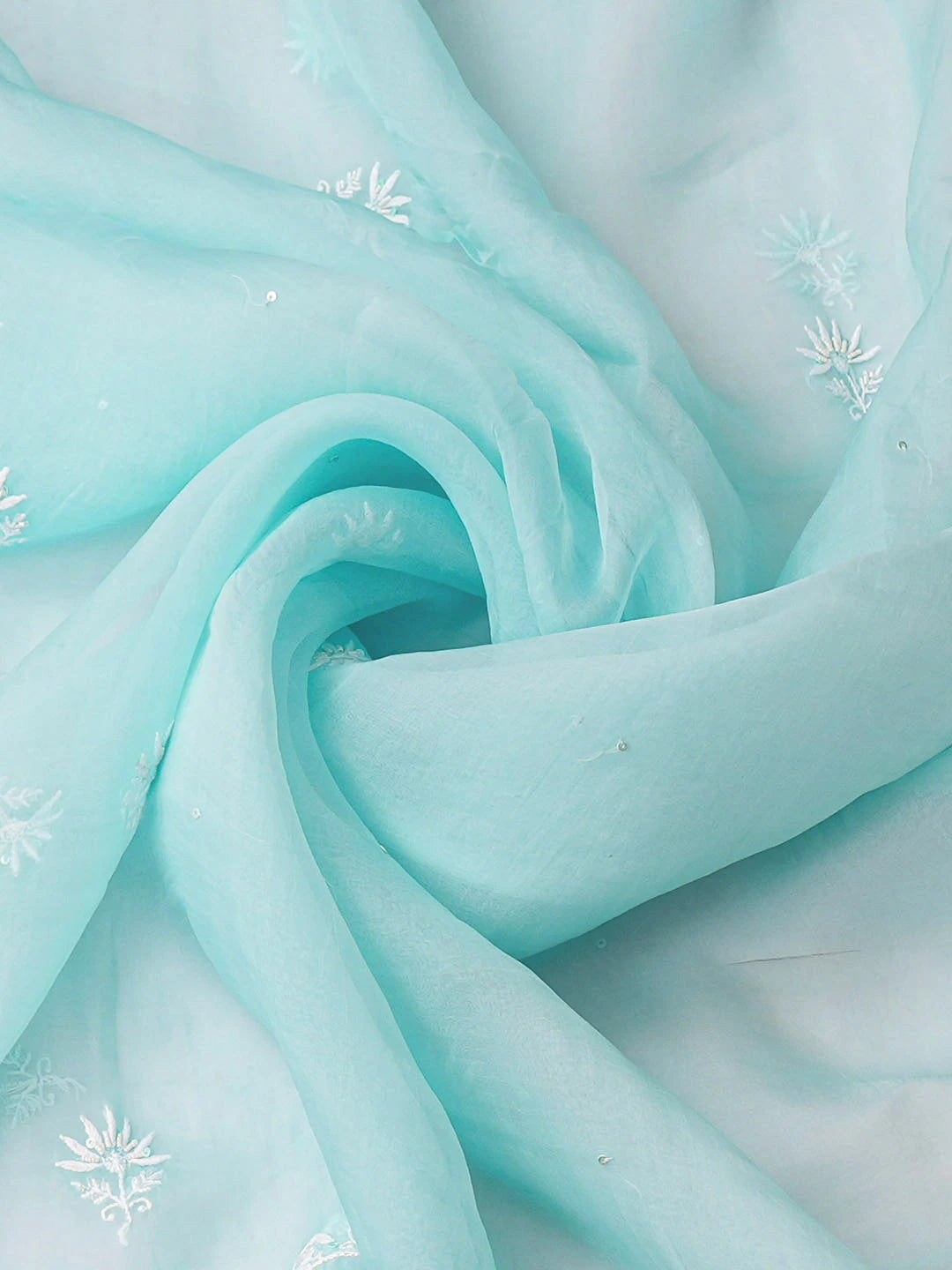 Ada Hand Embroidered Pastel Blue Organza Lucknowi Chikankari Unstitched Kurta Dupatta Set With Sequinned Work 01A908324