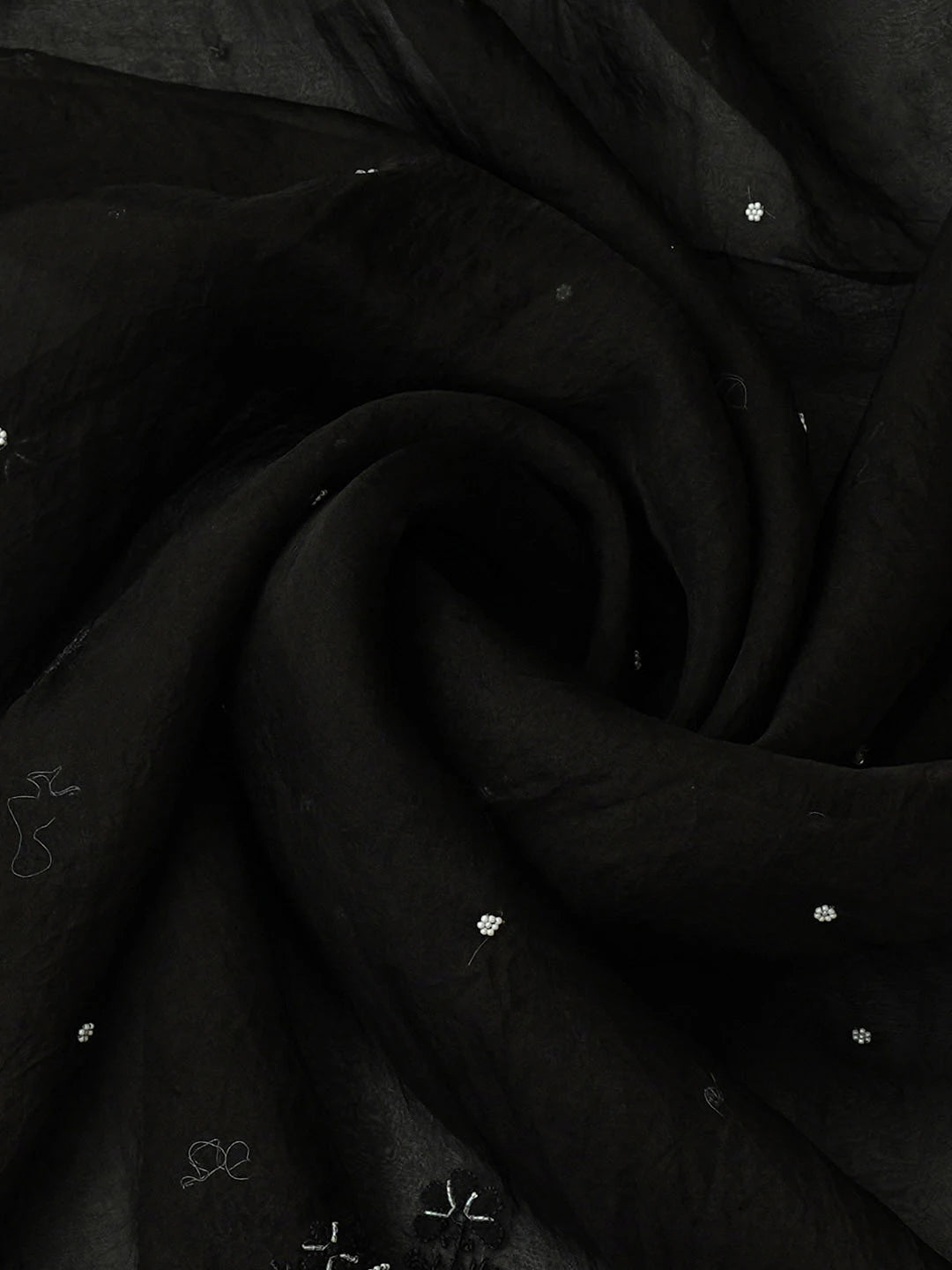 Ada Hand Embroidered Black Organza Lucknowi Chikankari Unstitched Kurta Dupatta Set With Sequinned Work 01A963487