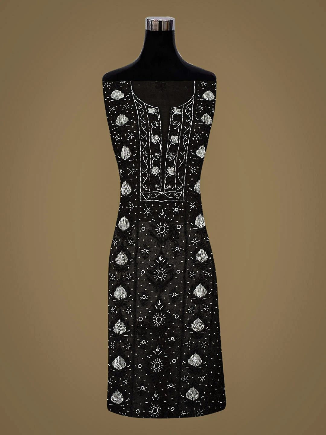Ada Hand Embroidered Black Organza Lucknowi Chikankari Unstitched Kurta Dupatta Set With Sequinned Work 01A963487