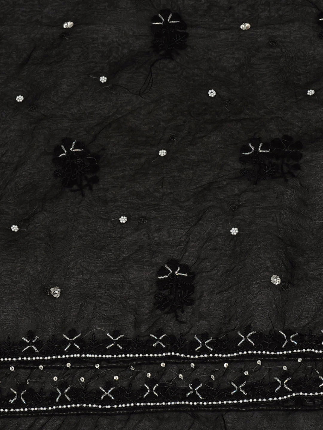 Ada Hand Embroidered Black Organza Lucknowi Chikankari Unstitched Kurta Dupatta Set With Sequinned Work 01A963487