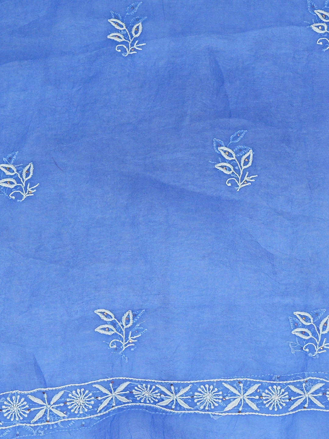Ada Hand Embroidered True Blue Organza Lucknowi Chikankari Unstitched Kurta Dupatta Set With Muqaish Work 01A919852