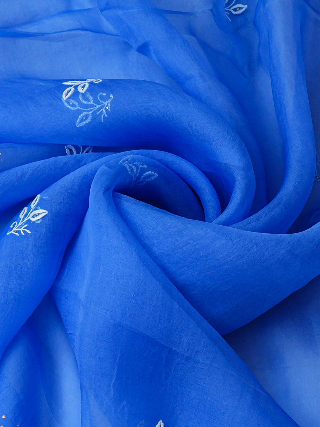Ada Hand Embroidered True Blue Organza Lucknowi Chikankari Unstitched Kurta Dupatta Set With Muqaish Work 01A919852