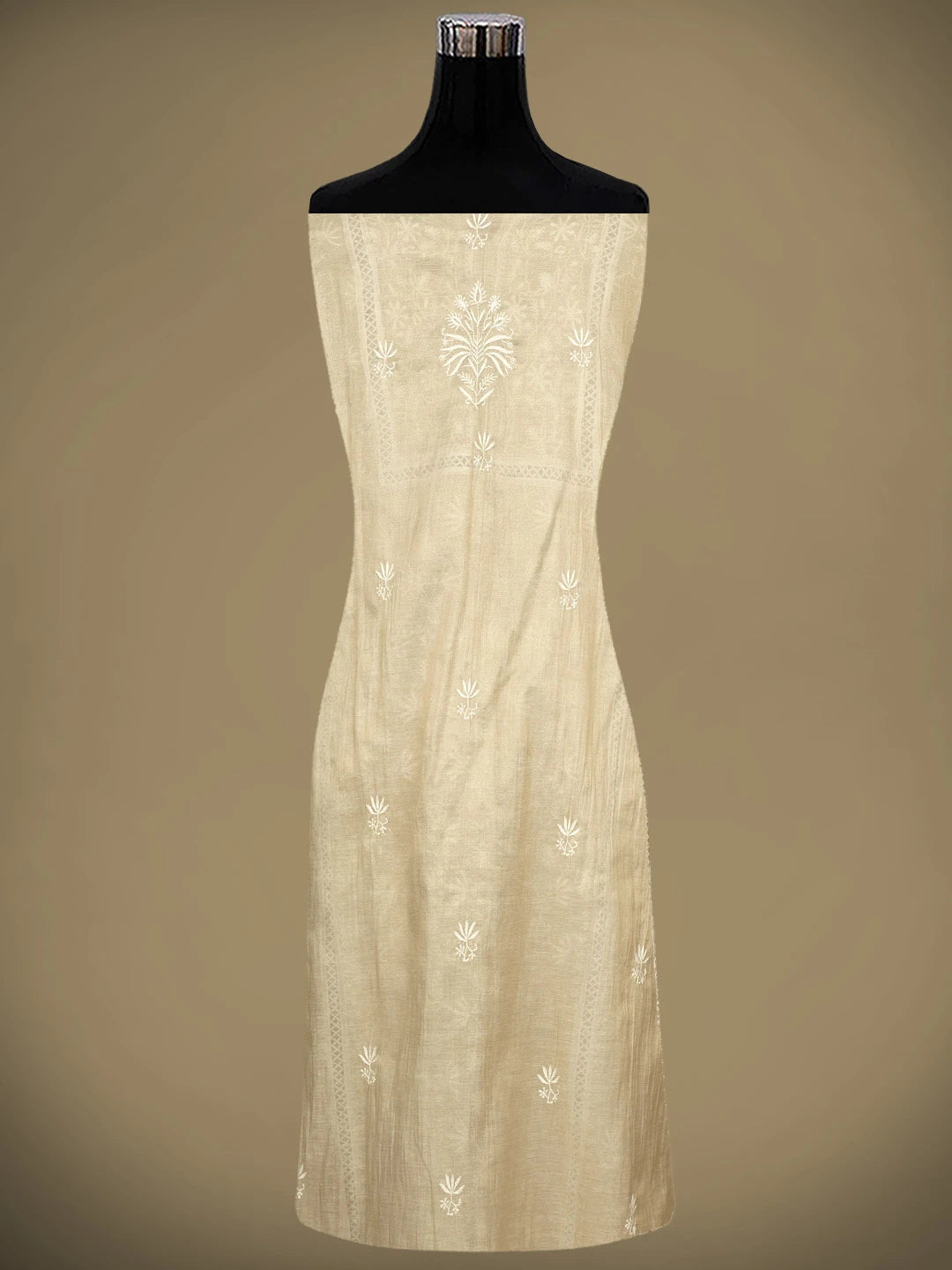 Ada Hand Embroidered Fawn Tissue Lucknowi Chikankari Semi Stitched Kurta Dupatta Set 07A500202