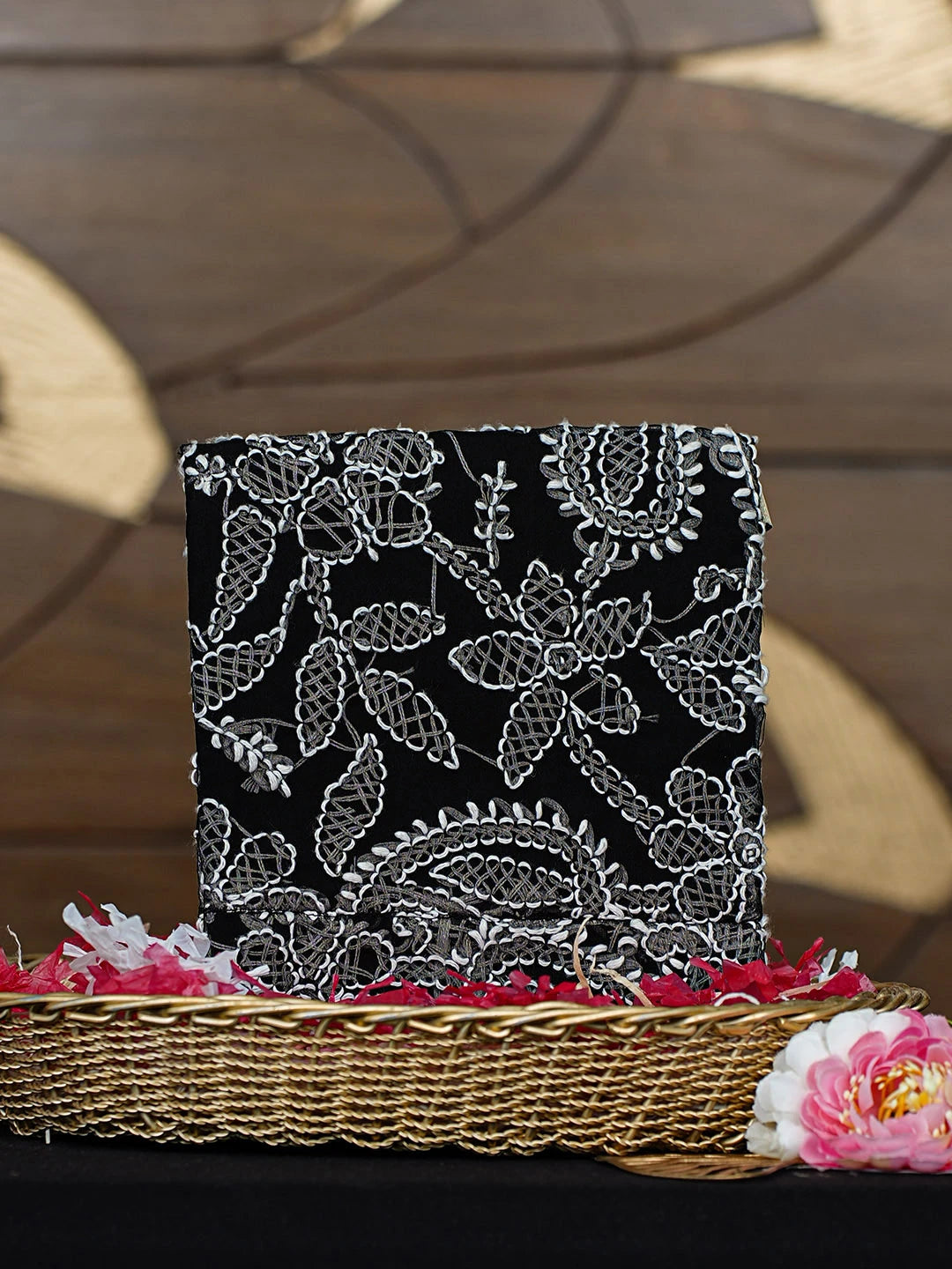 Ada Hand Embroidered Black Faux Georgette Lucknowi Chikankari Pouch 01A916334