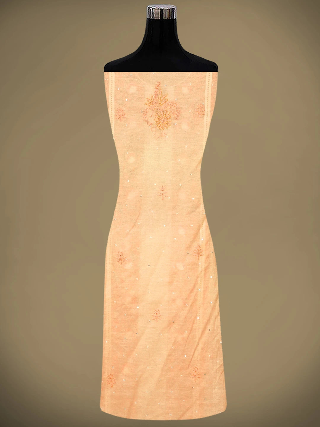 Ada Hand Embroidered Light Peach Chanderi Lucknowi Chikankari Semi Stitched Kurta Dupatta Set With Sequinned Work 01A712665