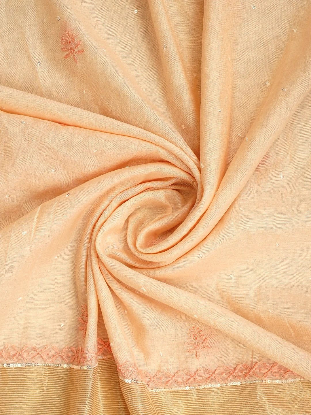 Ada Hand Embroidered Light Peach Chanderi Lucknowi Chikankari Semi Stitched Kurta Dupatta Set With Sequinned Work 01A712665