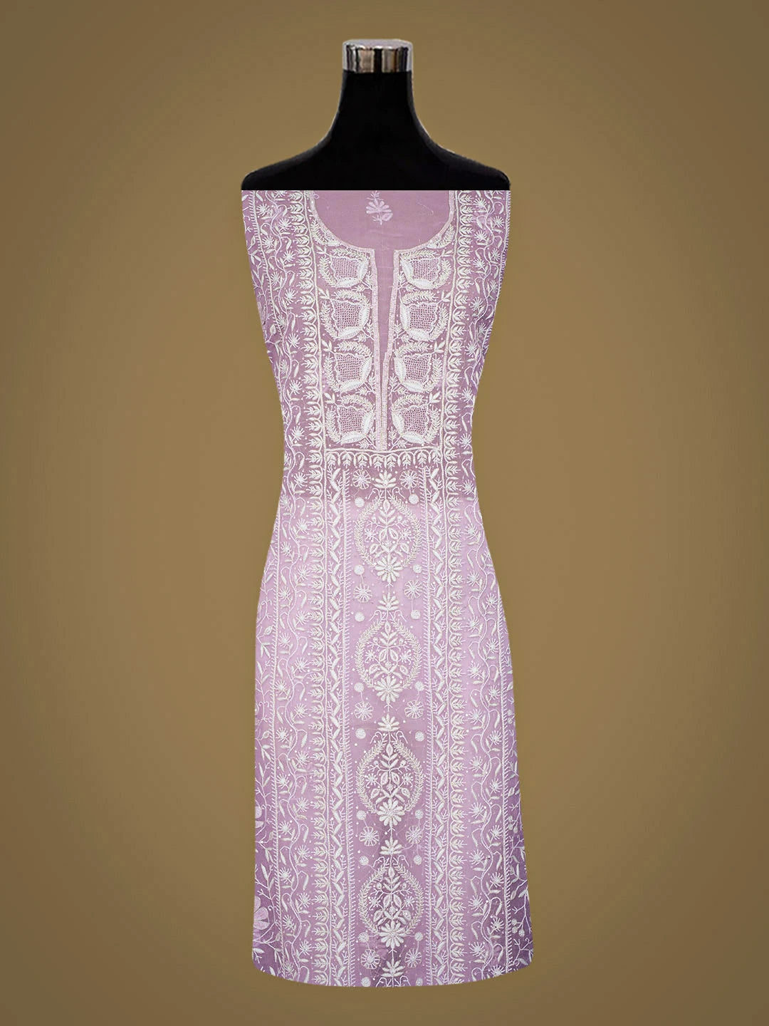 Ada Hand Embroidered Mauve Organza Lucknowi Chikankari Unstitched Kurta Dupatta Set With Cutdana Work 01A936292