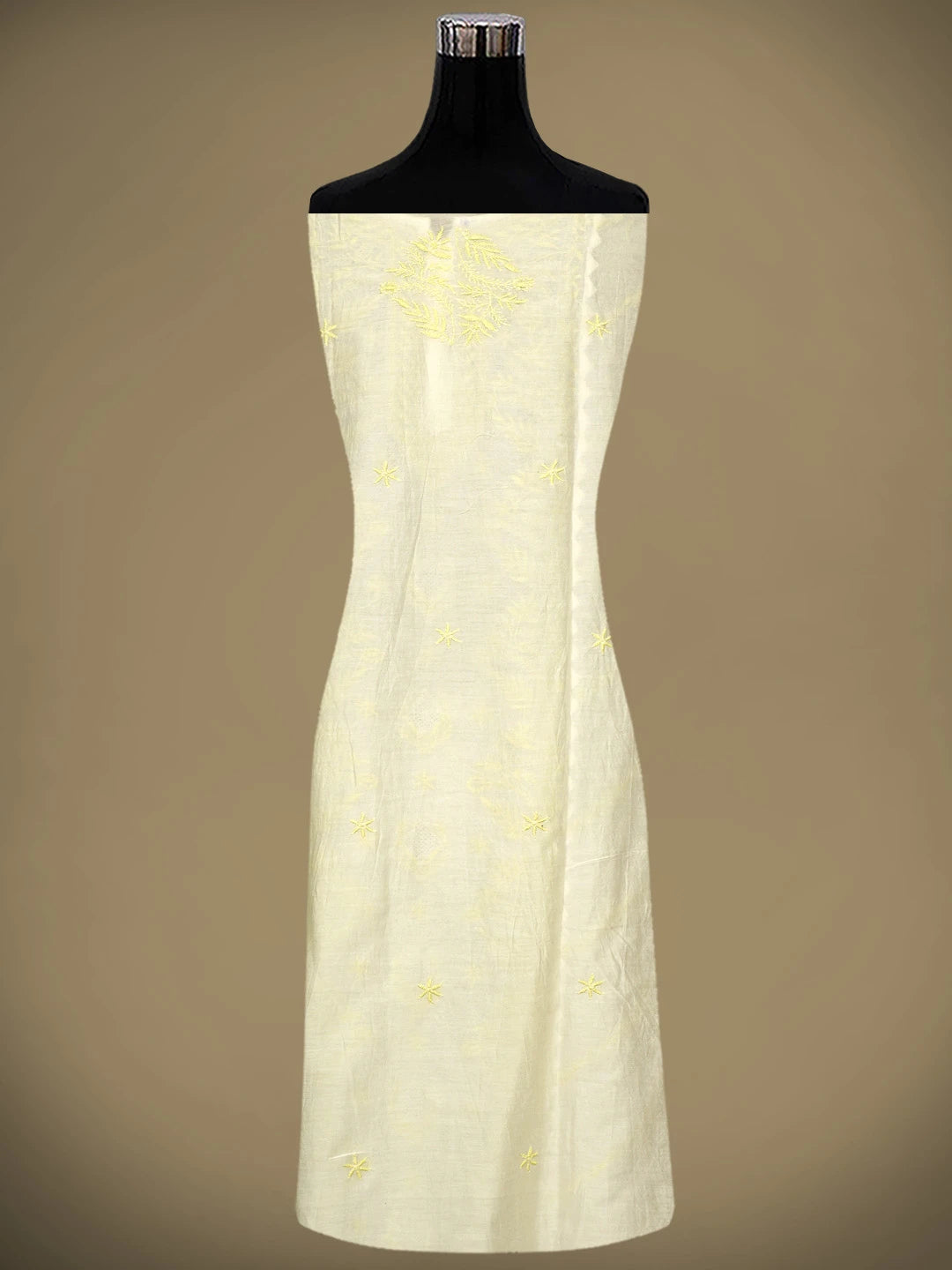 Ada Hand Embroidered White Chanderi Lucknowi Chikankari Semi-Stitched Kurta Dupatta Set 01A896739