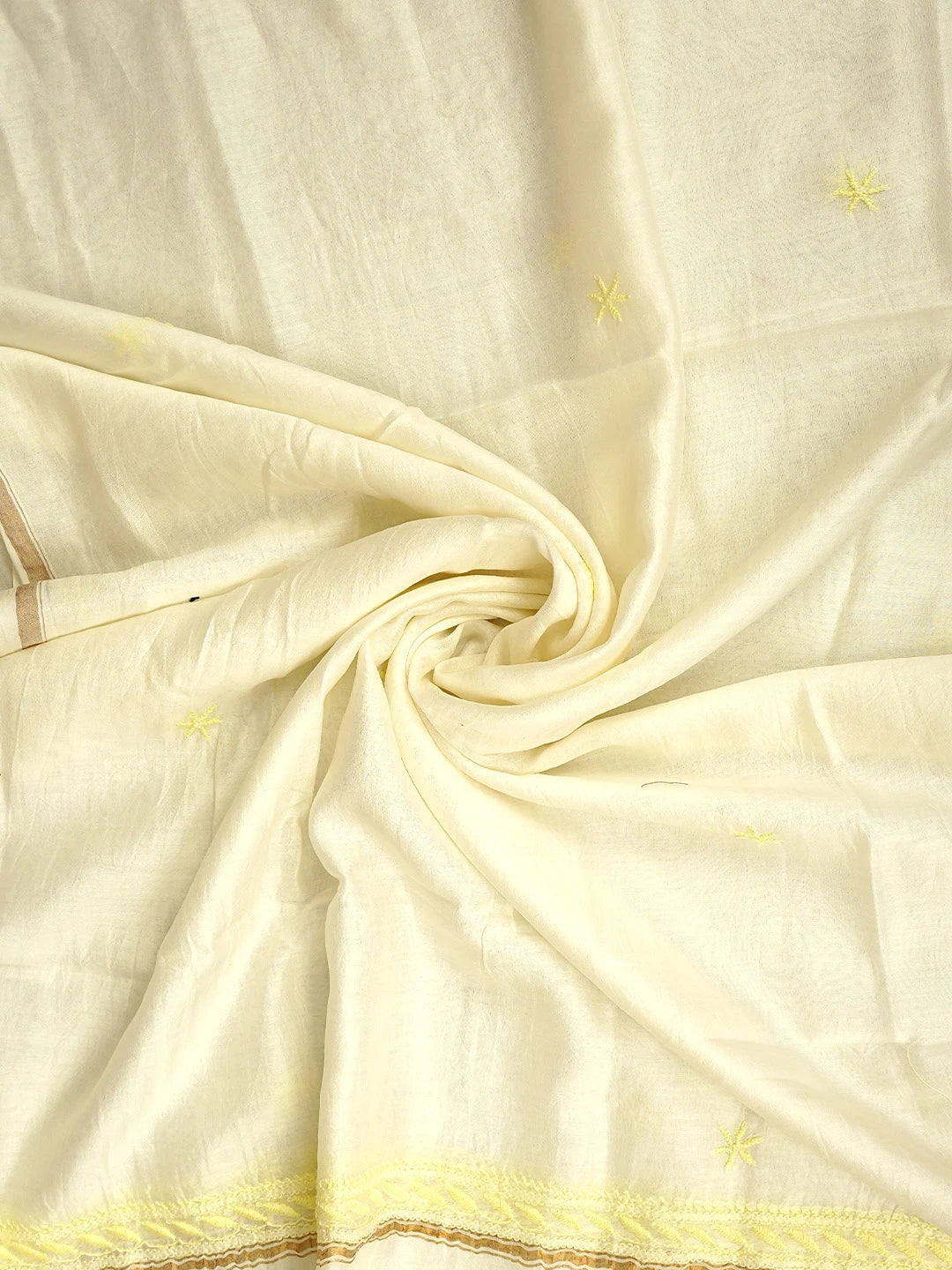Ada Hand Embroidered White Chanderi Lucknowi Chikankari Semi-Stitched Kurta Dupatta Set 01A896739