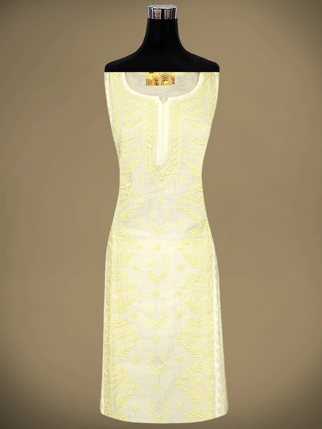 Ada Hand Embroidered White Chanderi Lucknowi Chikankari Semi-Stitched Kurta Dupatta Set 01A896739