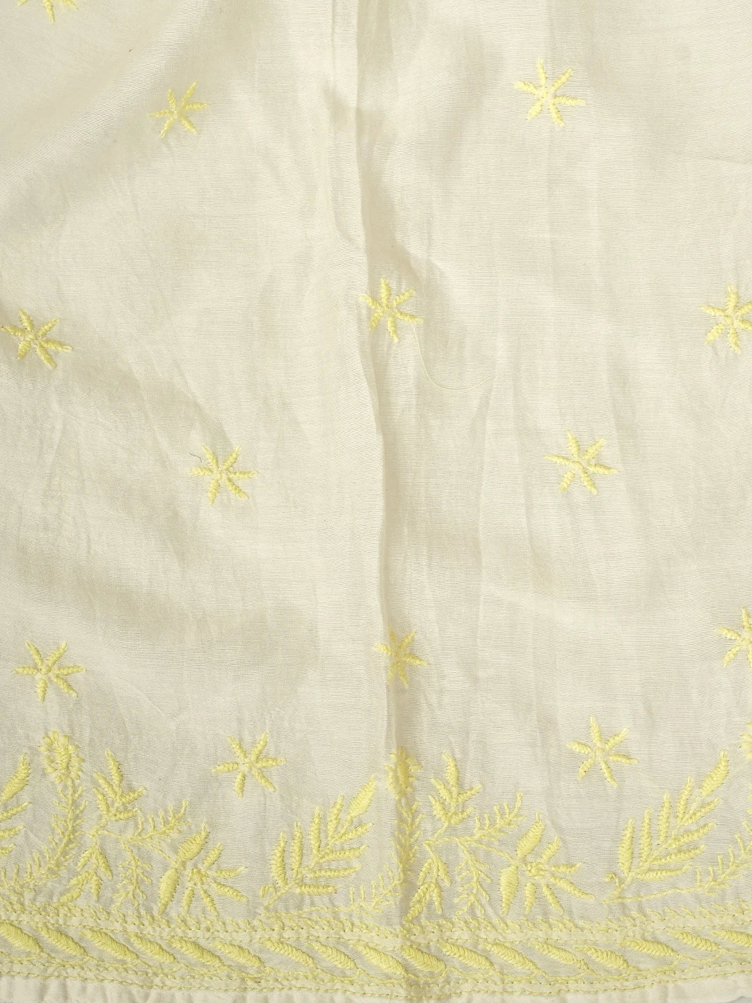 Ada Hand Embroidered White Chanderi Lucknowi Chikankari Semi-Stitched Kurta Dupatta Set 01A896739