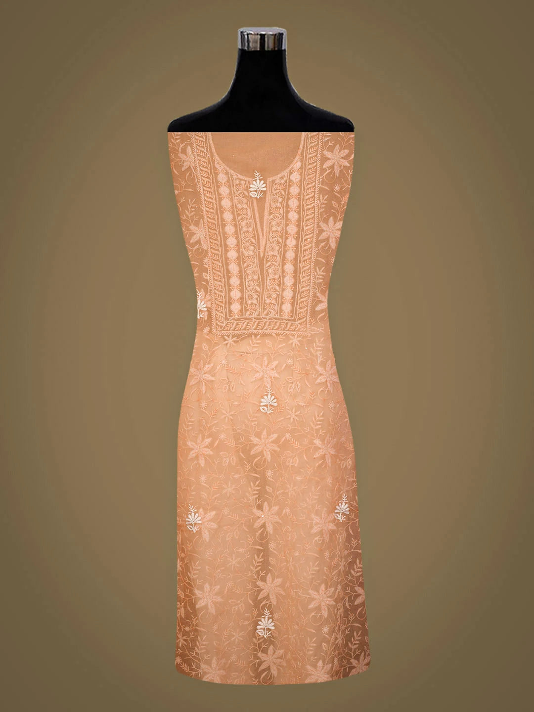 Ada Hand Embroidered Peach Organza Lucknowi Chikankari Unstitched Kurta Dupatta Set With Sequinned Work 01A936289