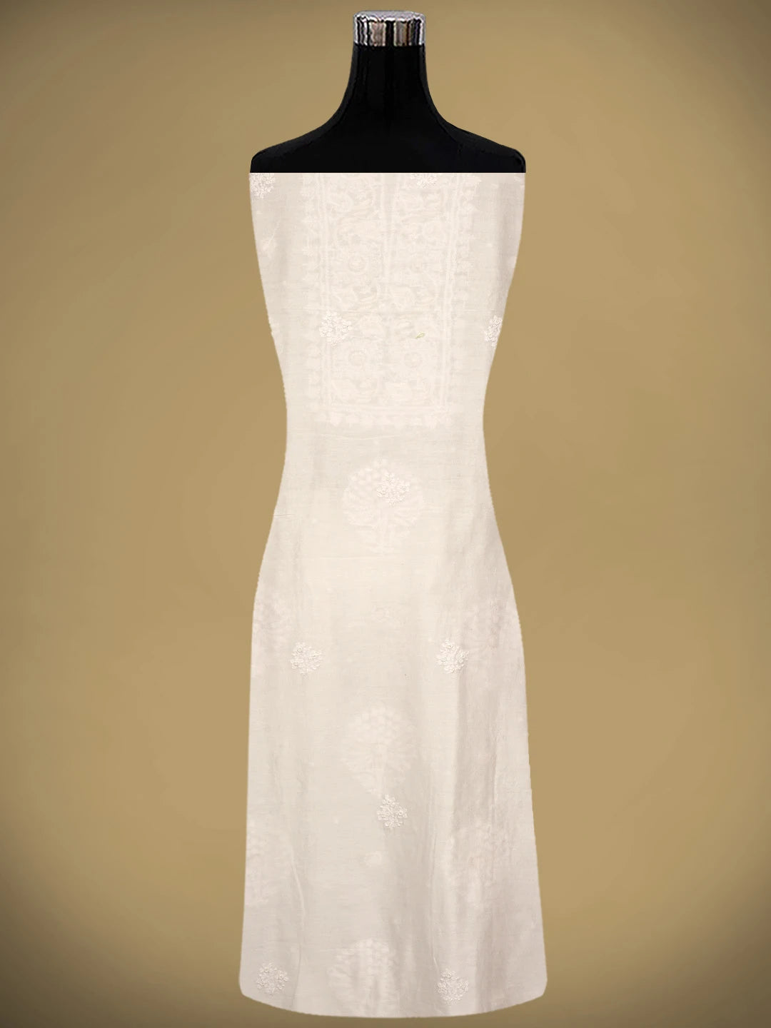 Ada Hand Embroidered SeaShell White Chanderi Lucknowi Chikankari Unstitched Kurta Dupatta Set With Zari Work 01A521685