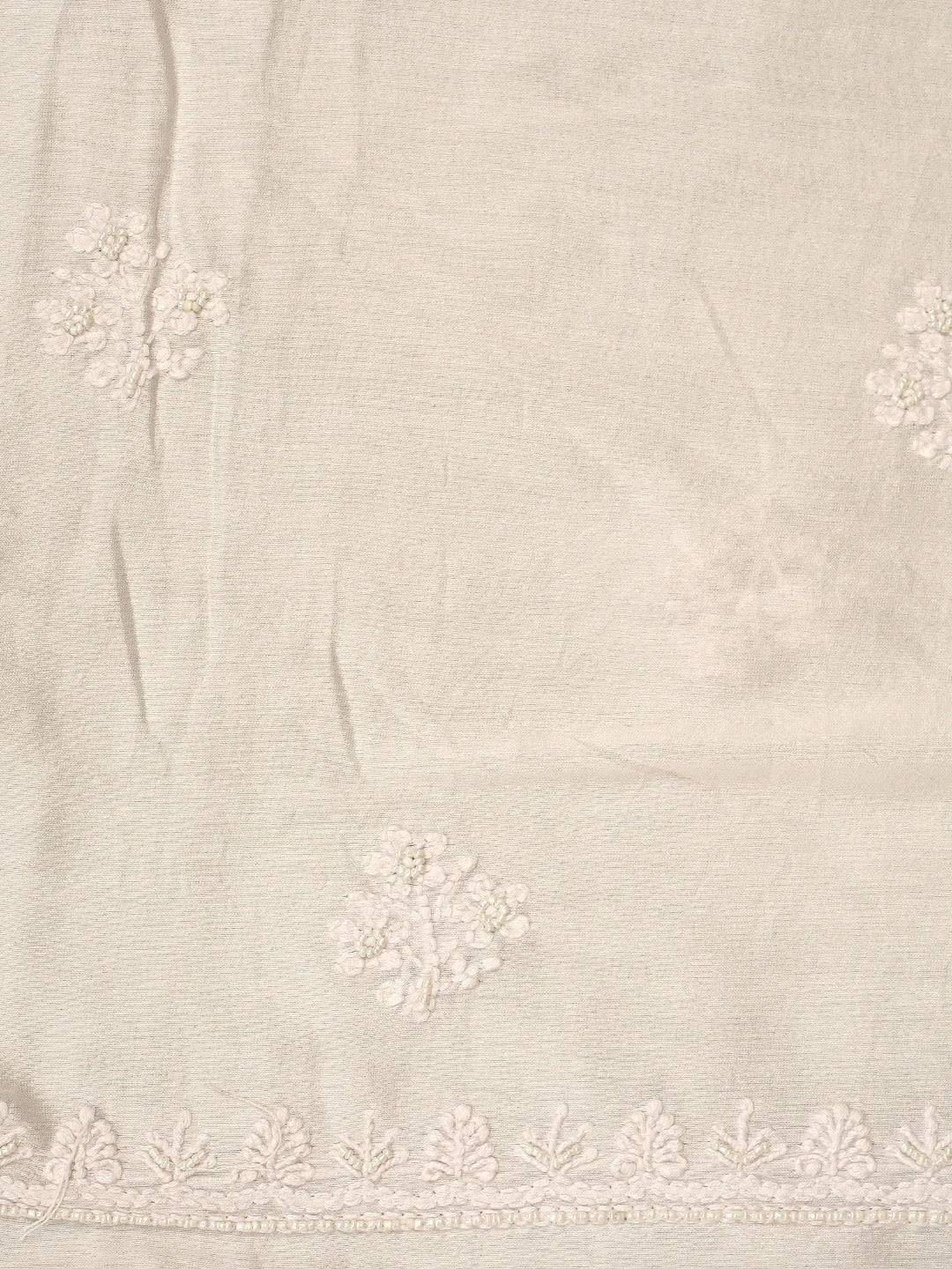 Ada Hand Embroidered SeaShell White Chanderi Lucknowi Chikankari Unstitched Kurta Dupatta Set With Zari Work 01A521685